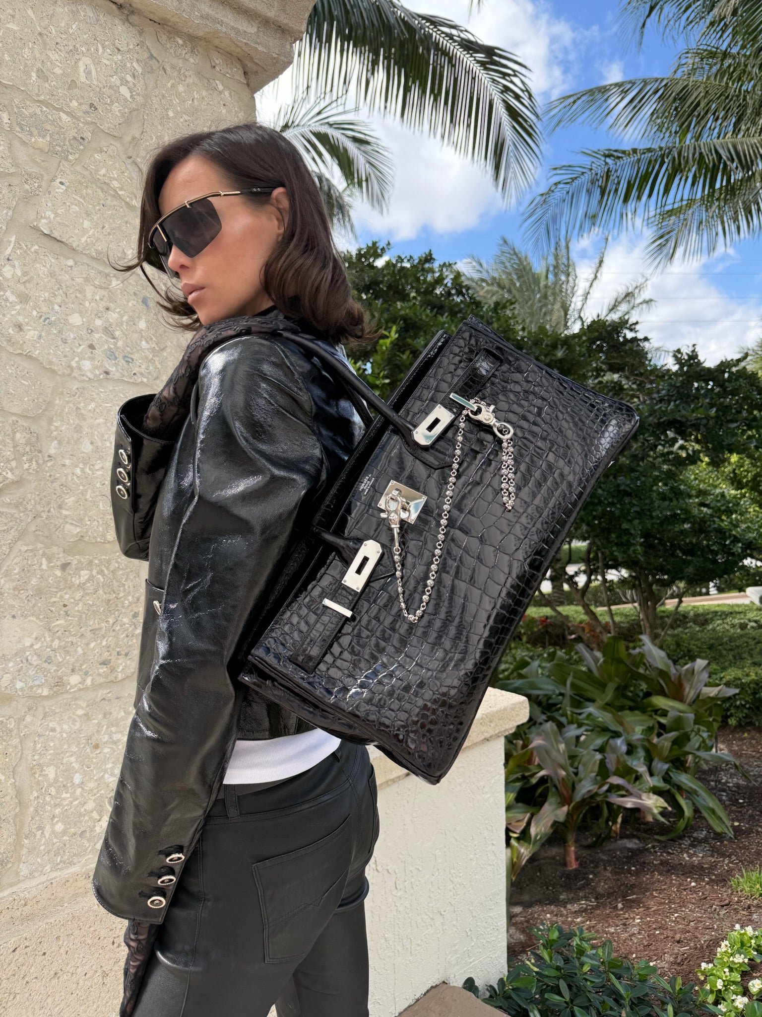 Hermès Shoulder Birkin 42 JPG II Shiny Black Porosus Crocodile Palladium Hardware