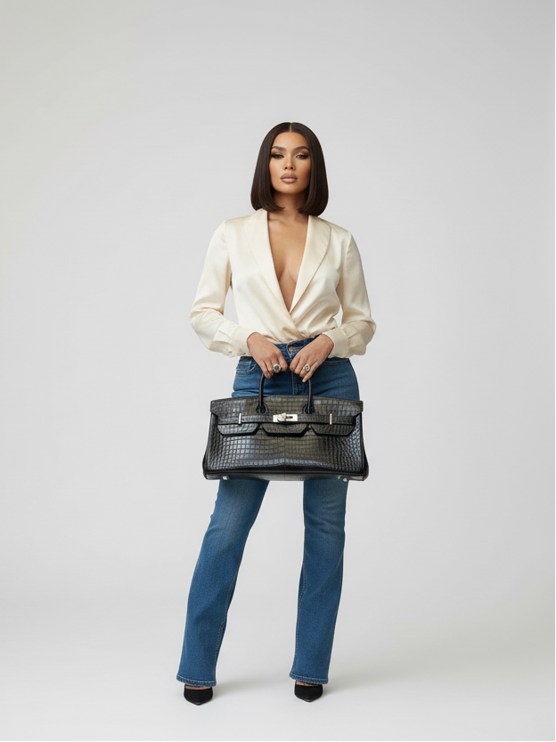 Hermès Shoulder Birkin 42 JPG II Shiny Black Porosus Crocodile Palladium Hardware