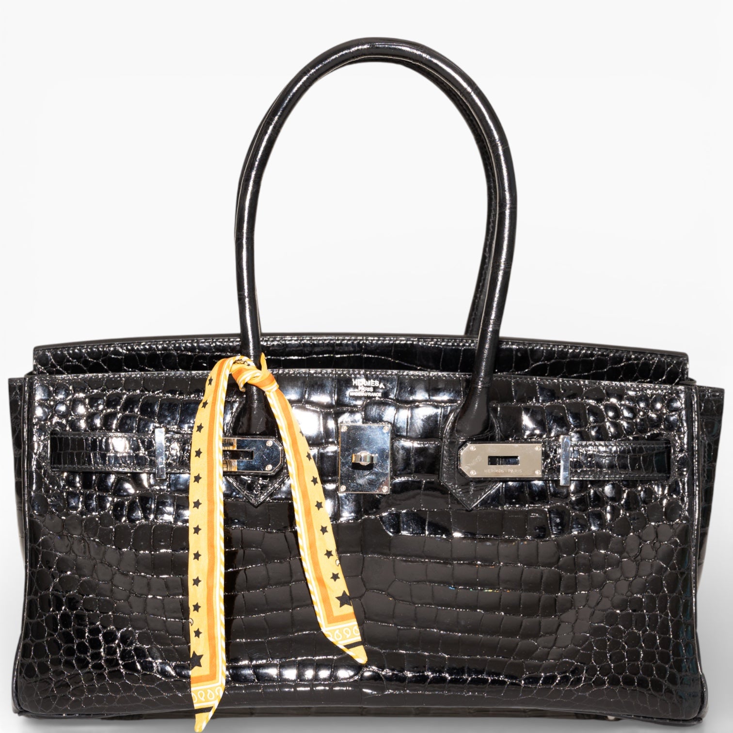 Hermès Shoulder Birkin 42 JPG II Shiny Black Porosus Crocodile Palladium Hardware