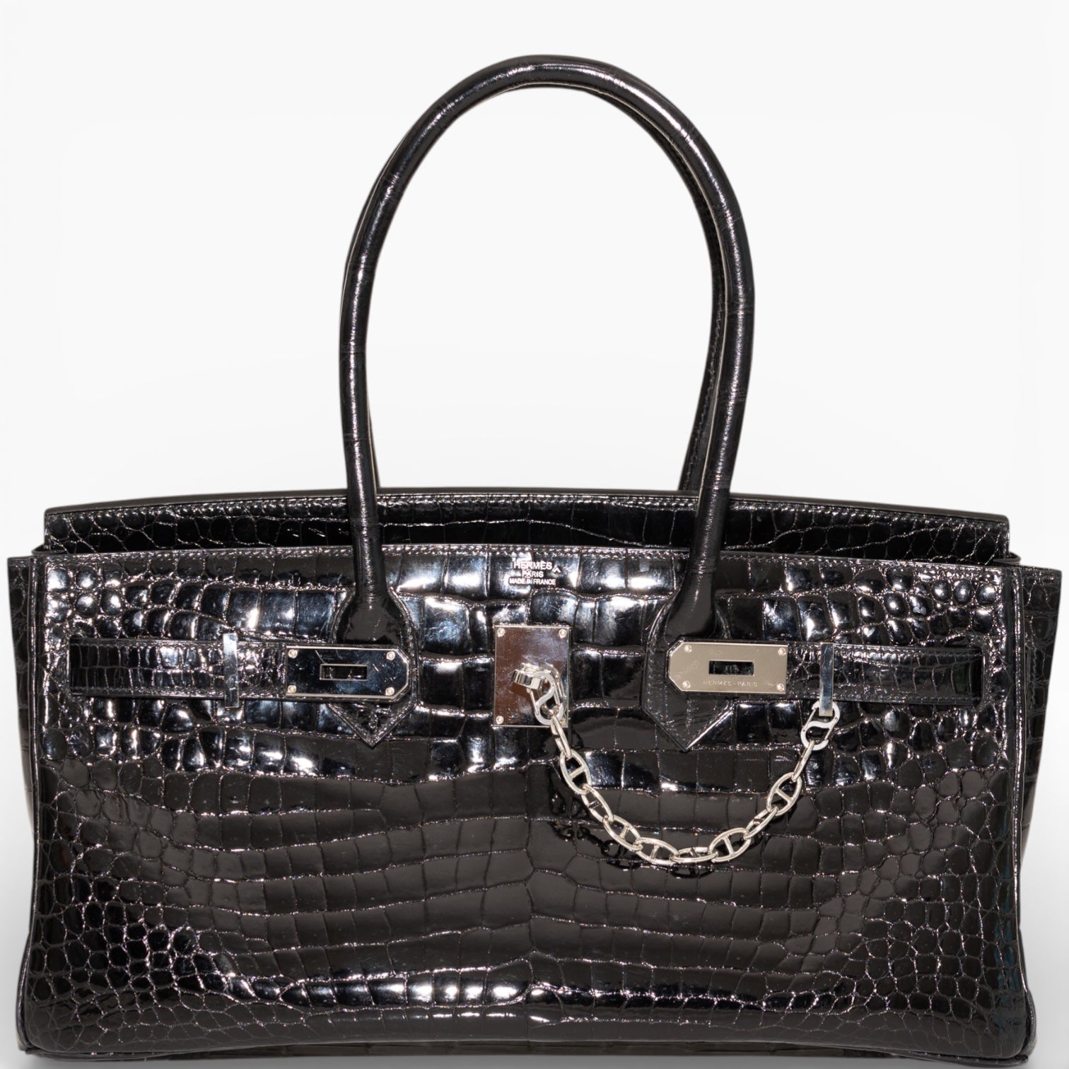 Hermès Shoulder Birkin 42 JPG II Shiny Black Porosus Crocodile Palladium Hardware
