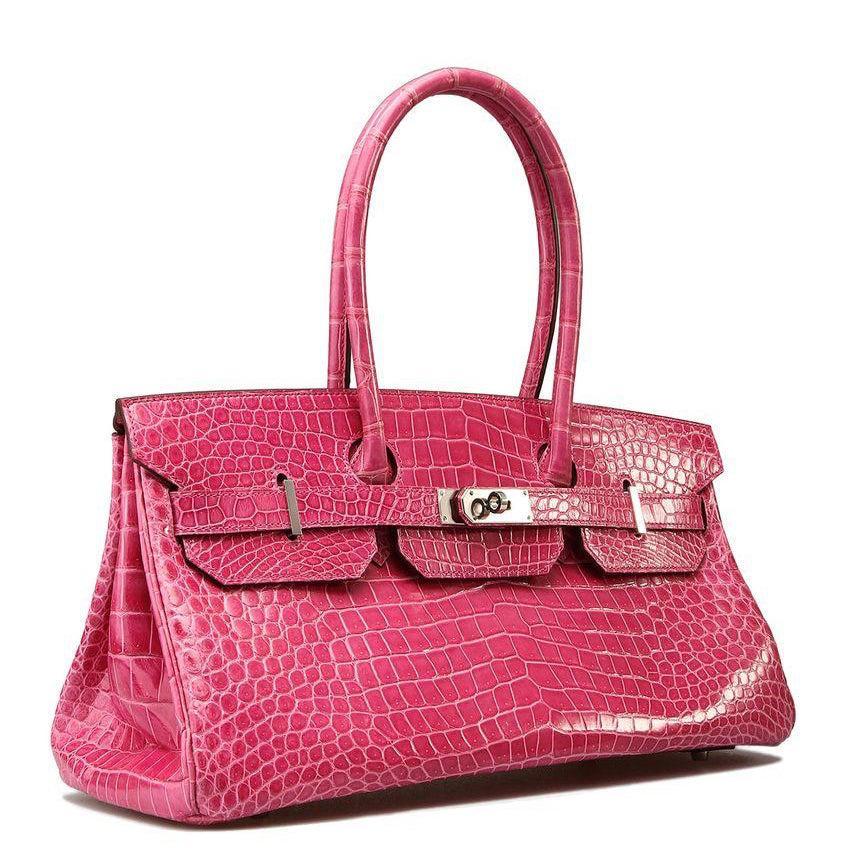 Hermès Shoulder Birkin 42 JPG Rose Tyrien Shiny Porosus Crocodile Palladium Hardware