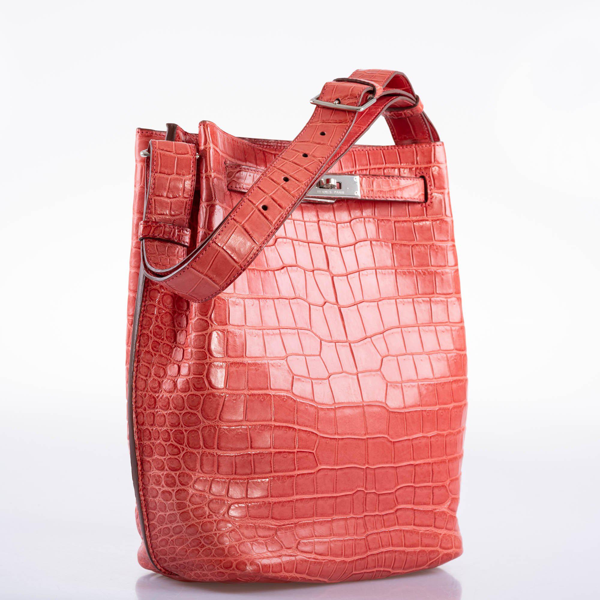 Hermès So Kelly 22 Bougainvillier Matte Porosus Crocodile Palladium Hardware