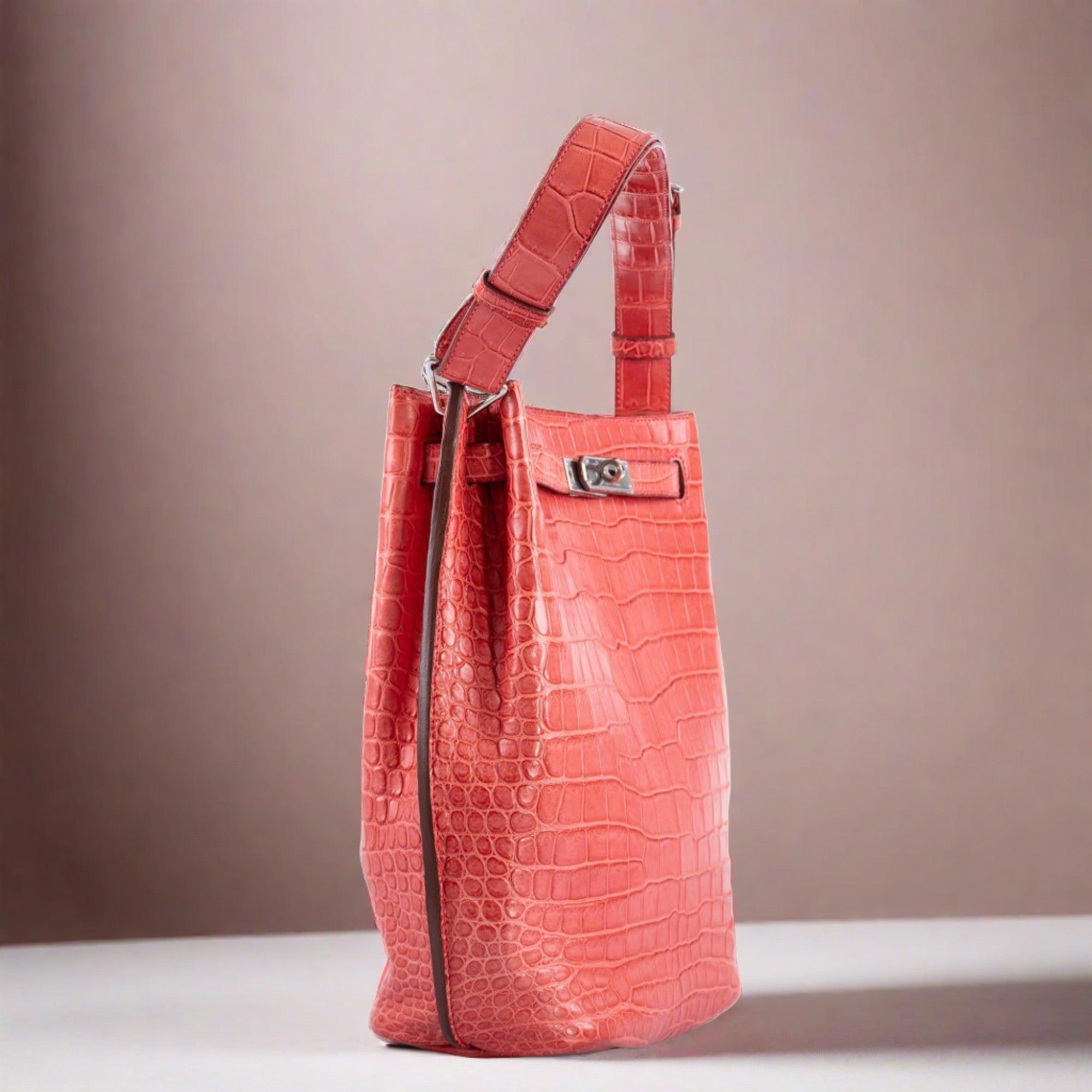 Hermès So Kelly 22 Bougainvillier Matte Porosus Crocodile Palladium Hardware