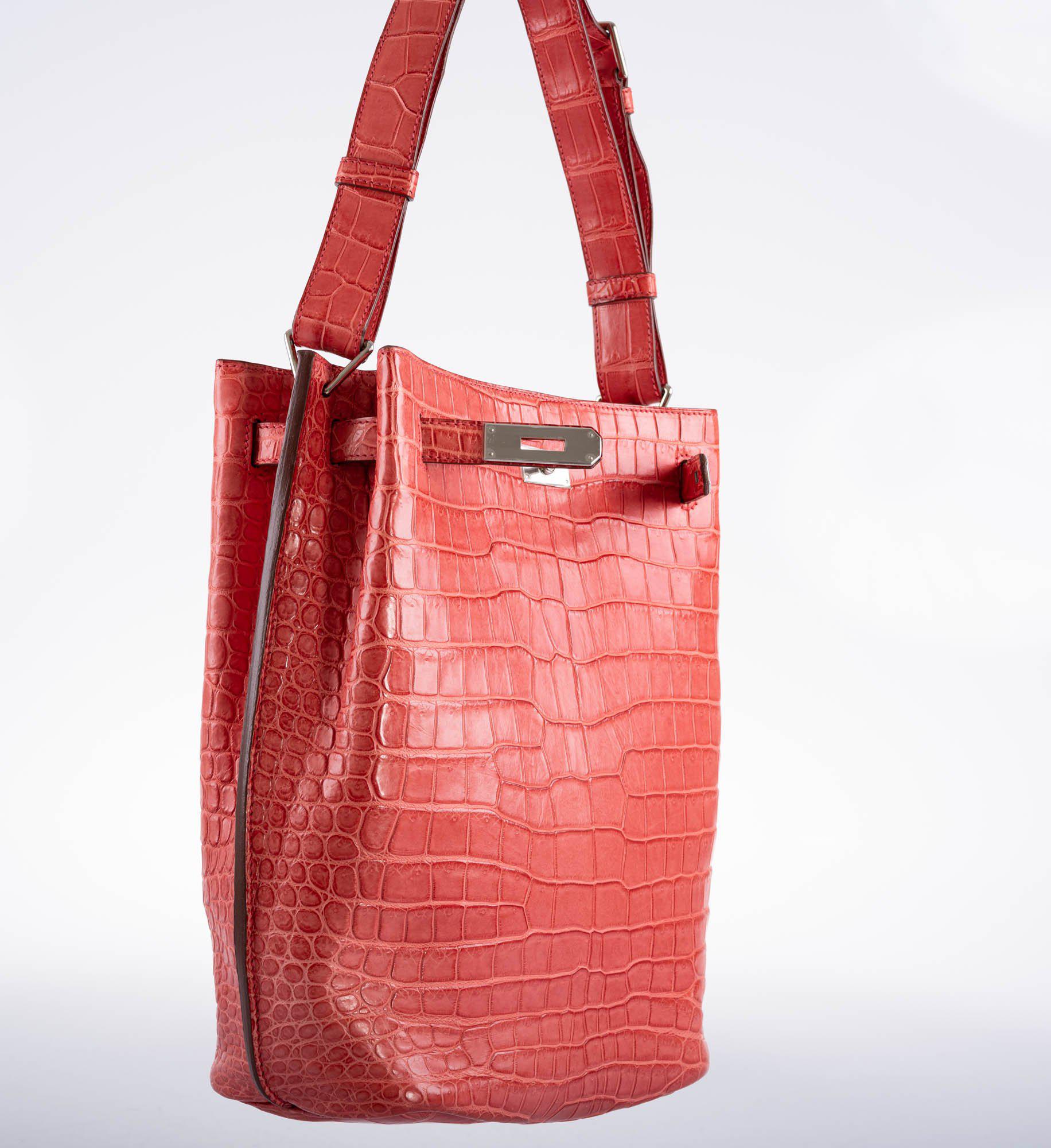Hermès So Kelly 22 Bougainvillier Matte Porosus Crocodile Palladium Hardware