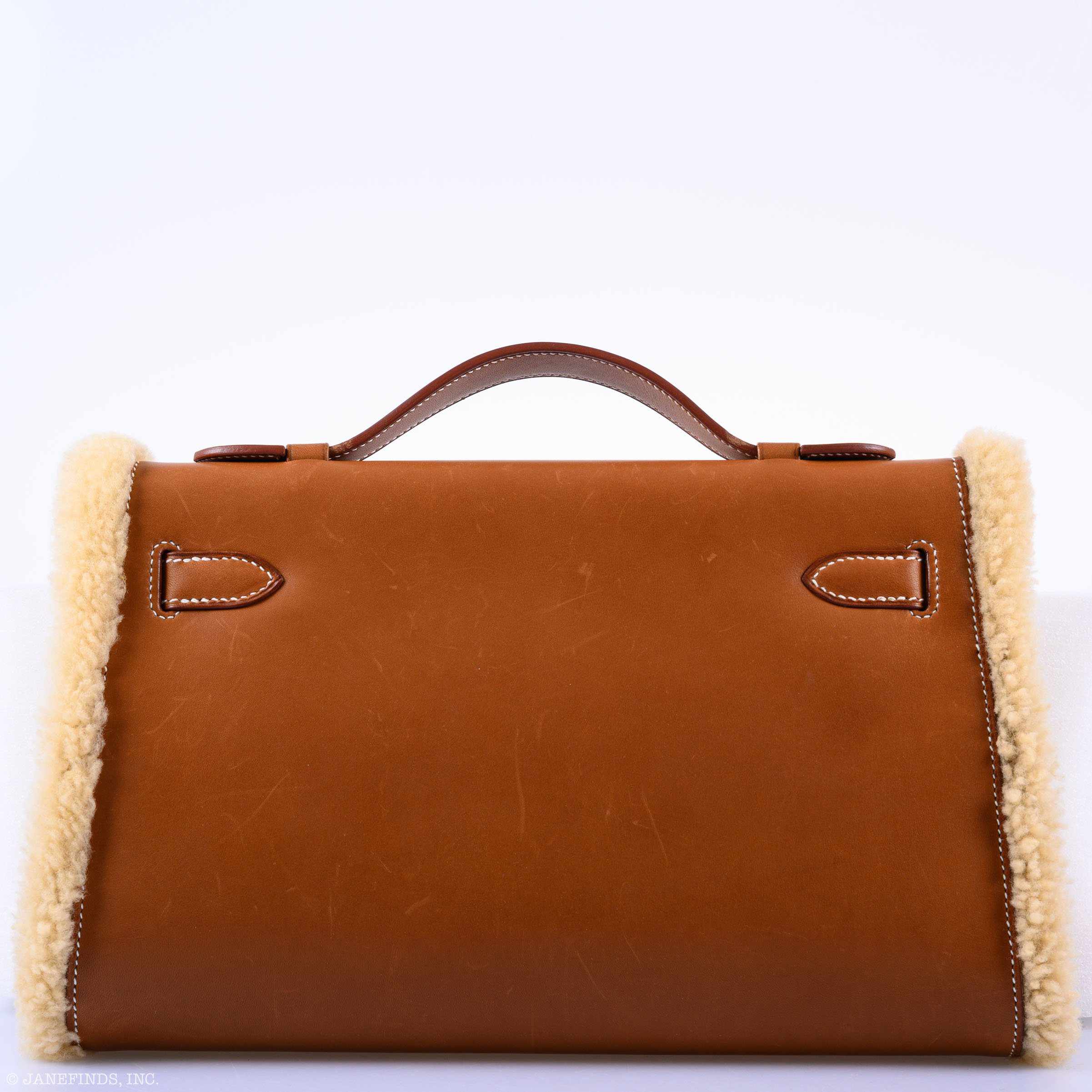 Hermès Teddy Kelly Clutch Barenia Leather & Mouton Shearling Palladium Hardware