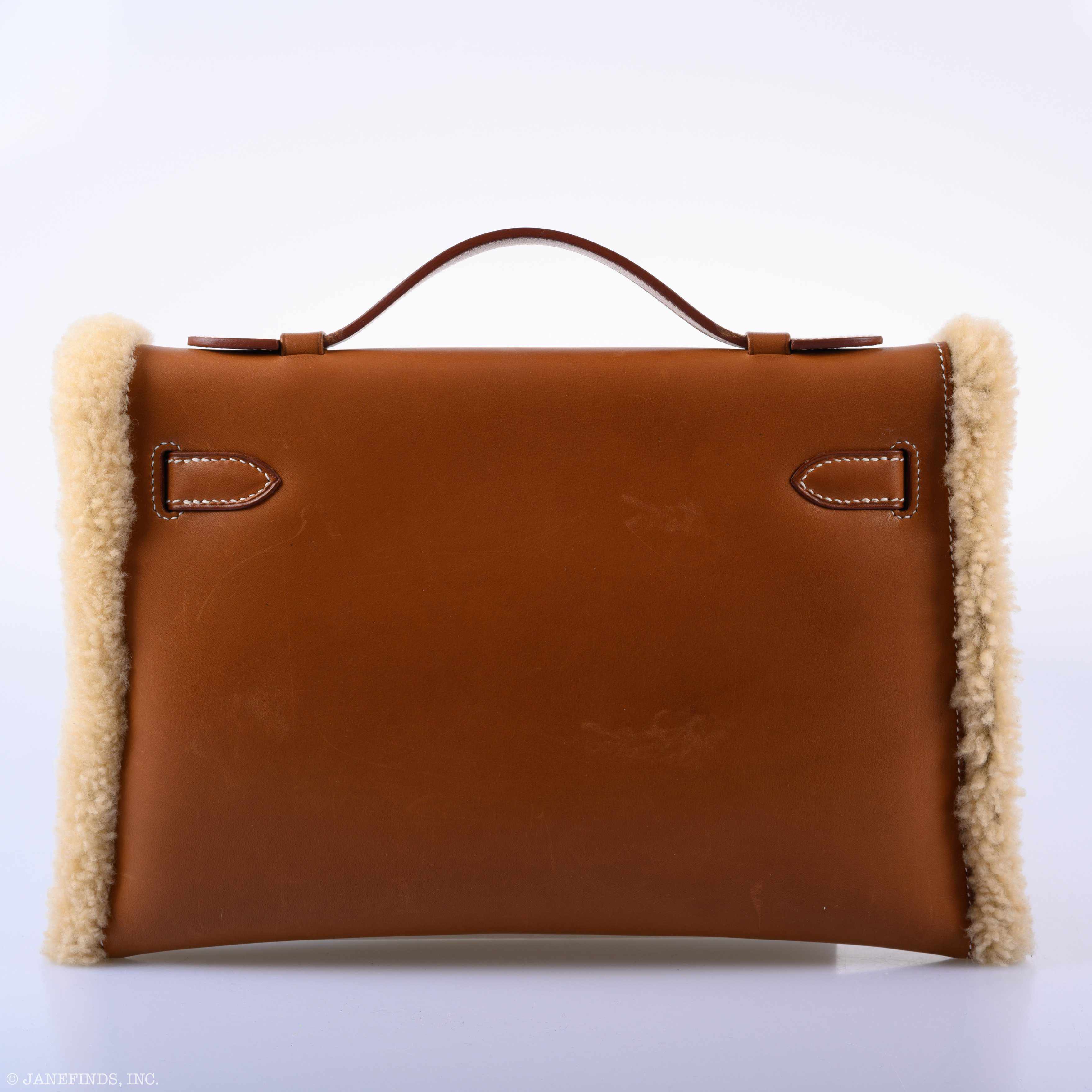 Hermès Teddy Kelly Clutch Barenia Leather & Mouton Shearling Palladium Hardware