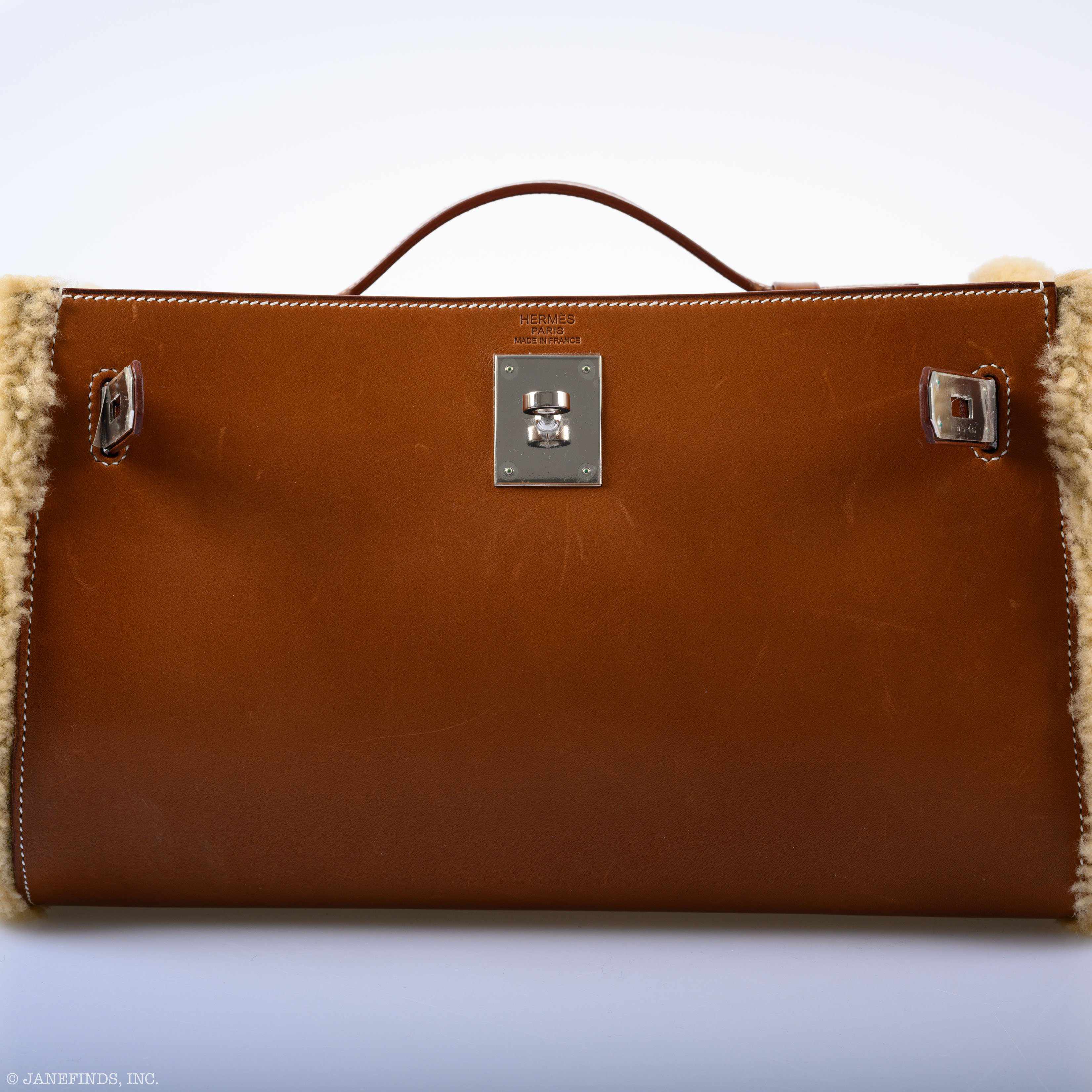 Hermès Teddy Kelly Clutch Barenia Mouton Shearling Palladium Hardware