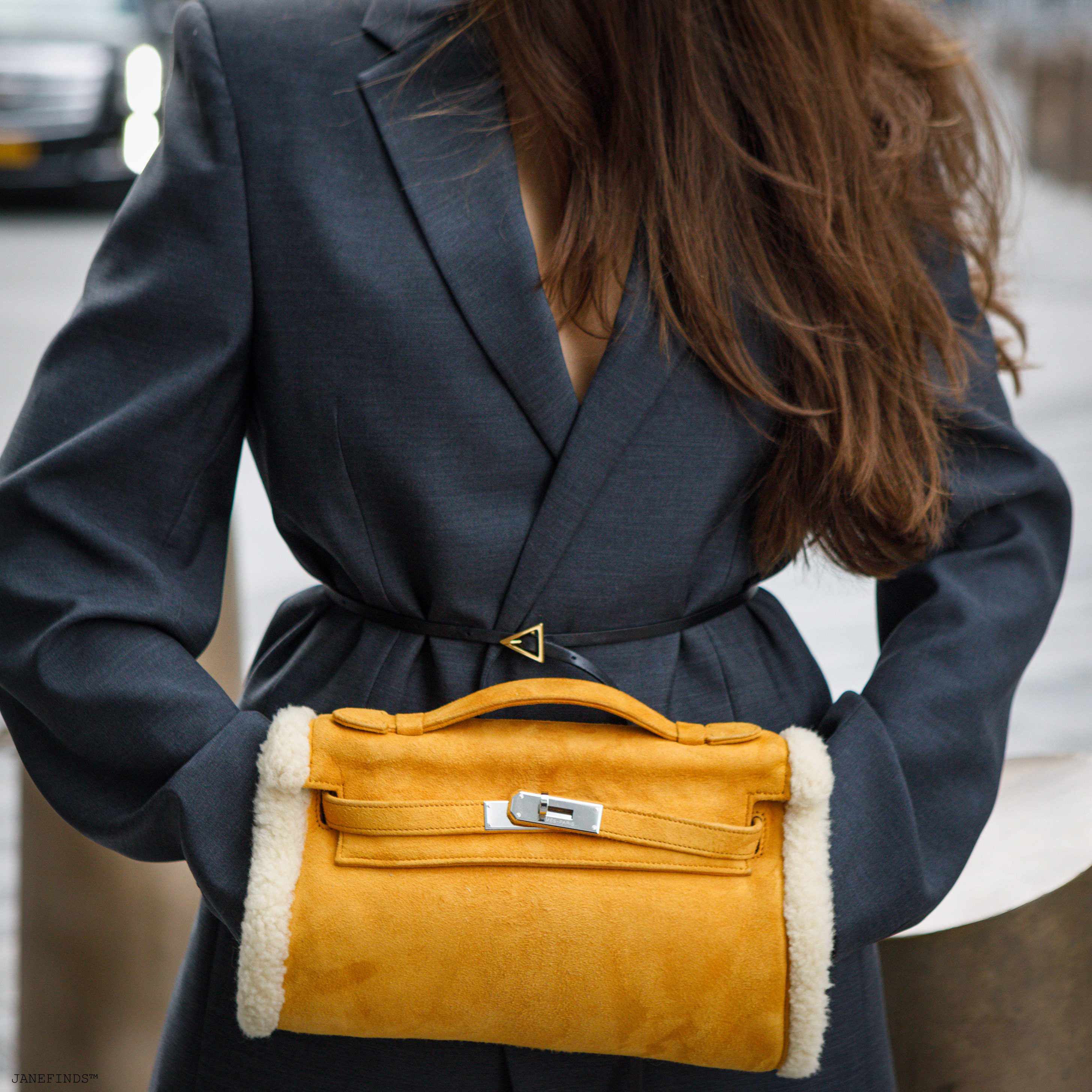 Hermès Teddy Kelly Muff Sable Doblis Suede & Mouton Shearling Palladium Hardware