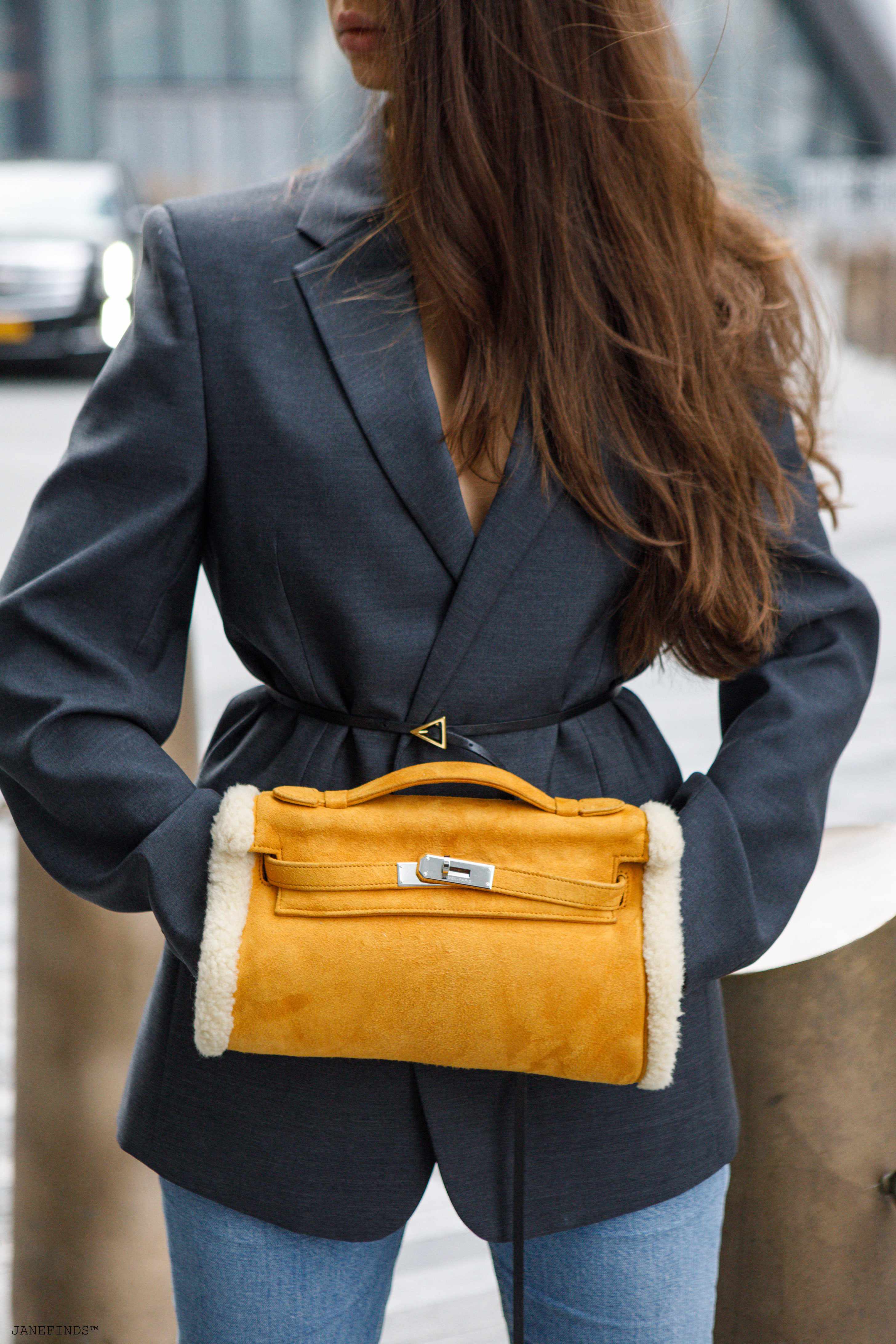 Hermès Teddy Kelly Muff Sable Doblis Suede & Mouton Shearling Palladium Hardware