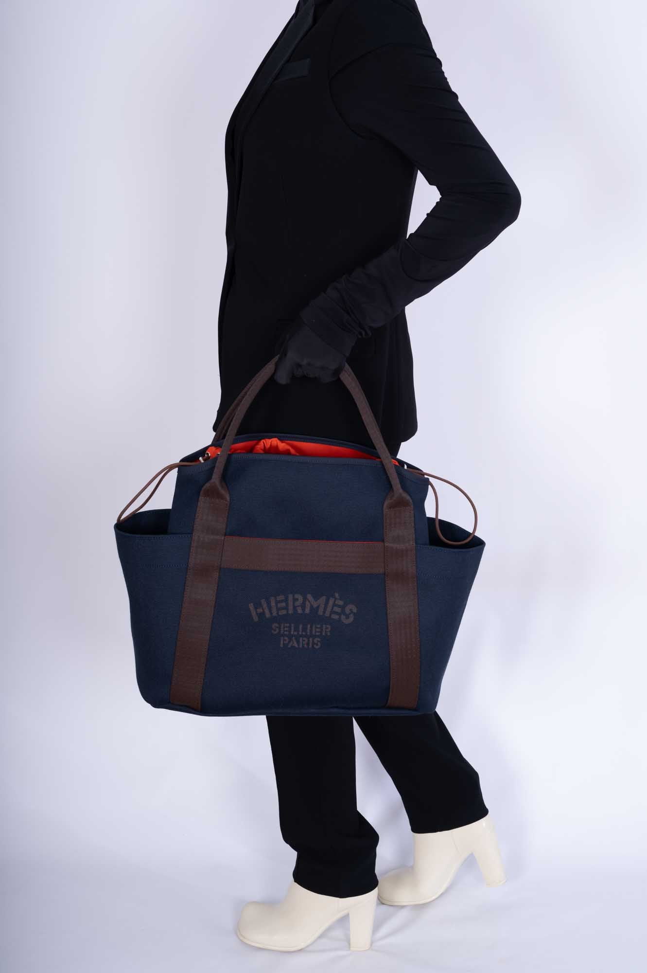 Hermès Toile Sac De Pansage Groom Bleu Navy Feu