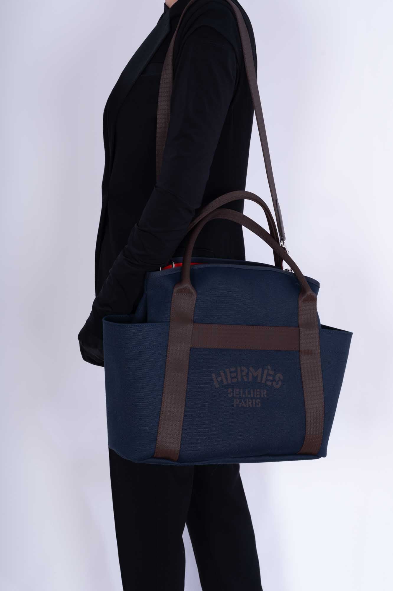 Hermès Toile Sac De Pansage Groom Bleu Navy Feu