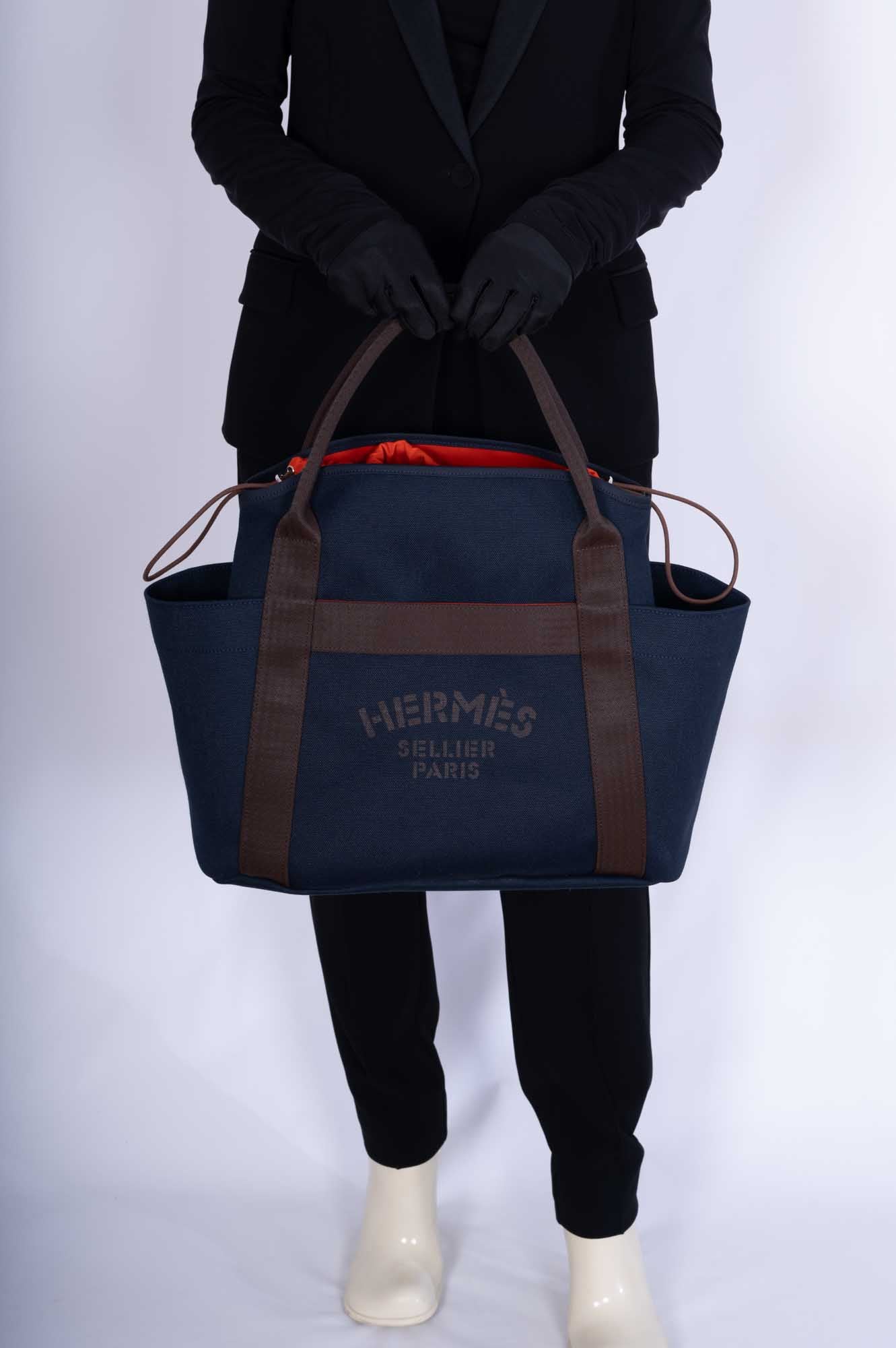Hermès Toile Sac De Pansage Groom Bleu Navy Feu