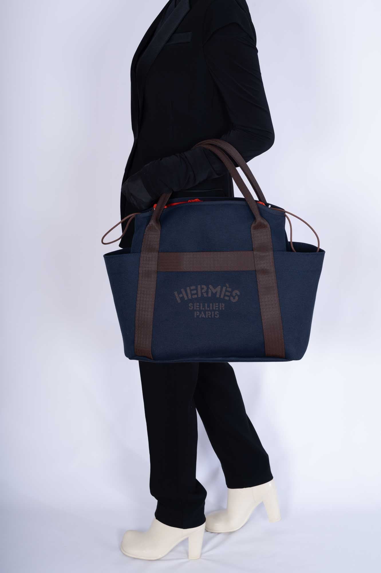 Hermès Toile Sac De Pansage Groom Bleu Navy Feu