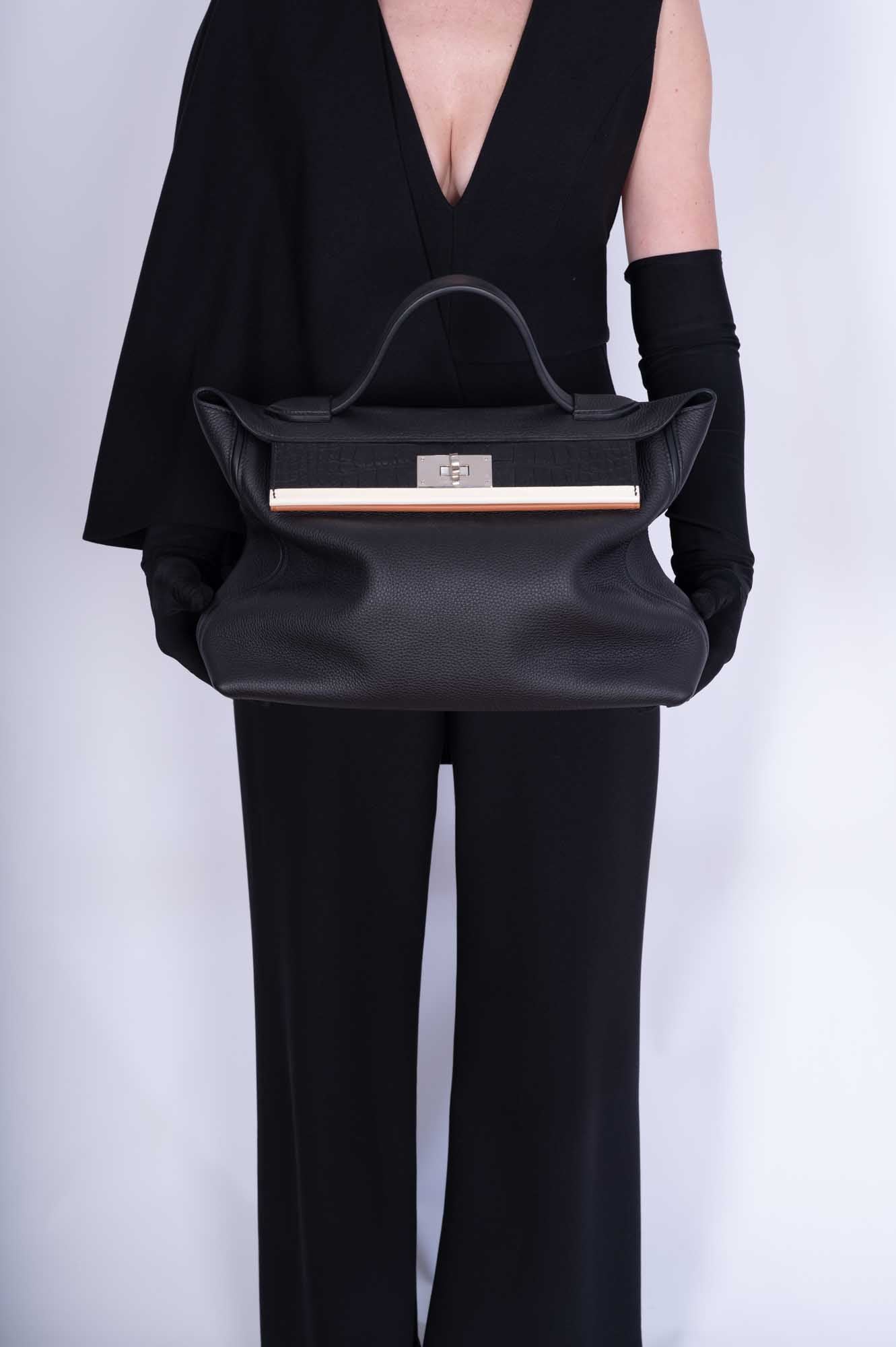 Hermès Touch 24/24 35 Black Togo and Matte Alligator Palladium Hardware
