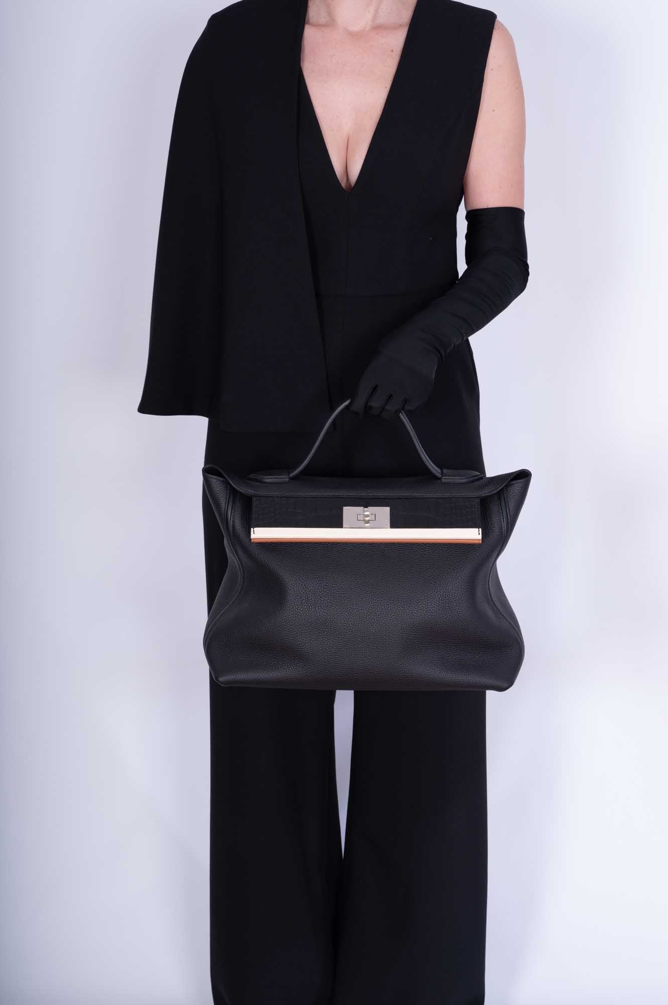 Hermès Touch 24/24 35 Black Togo and Matte Alligator Palladium Hardware