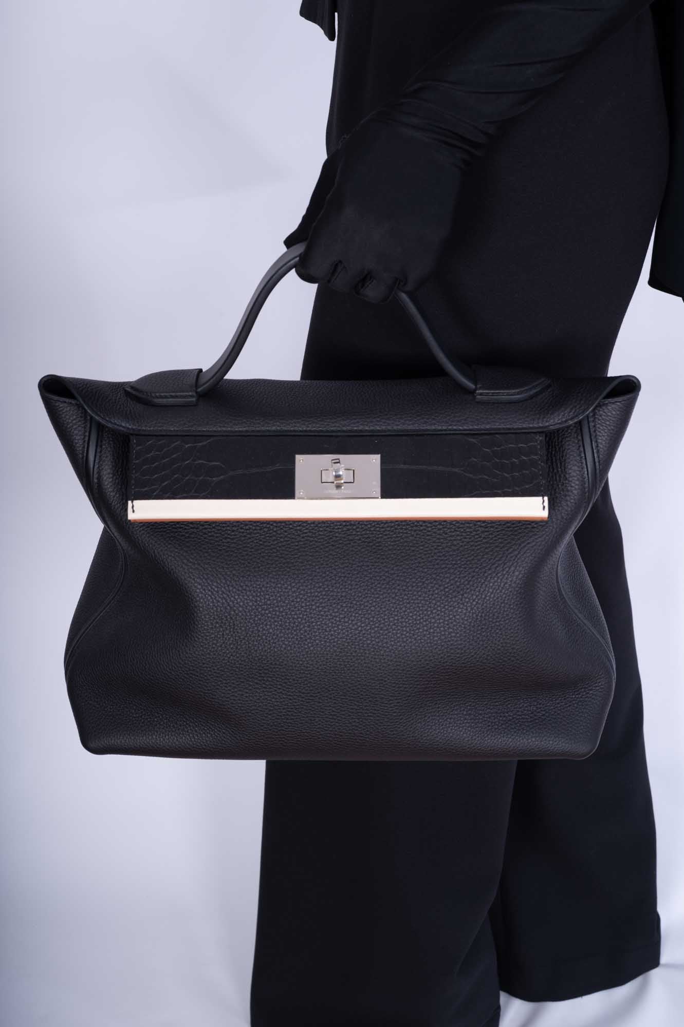 Hermès Touch 24/24 35 Black Togo and Matte Alligator Palladium Hardware