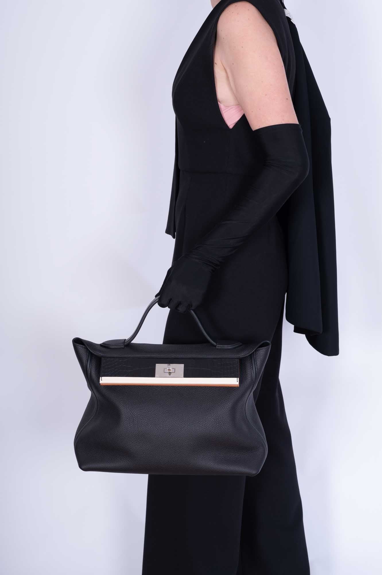 Hermès Touch 24/24 35 Black Togo and Matte Alligator Palladium Hardware