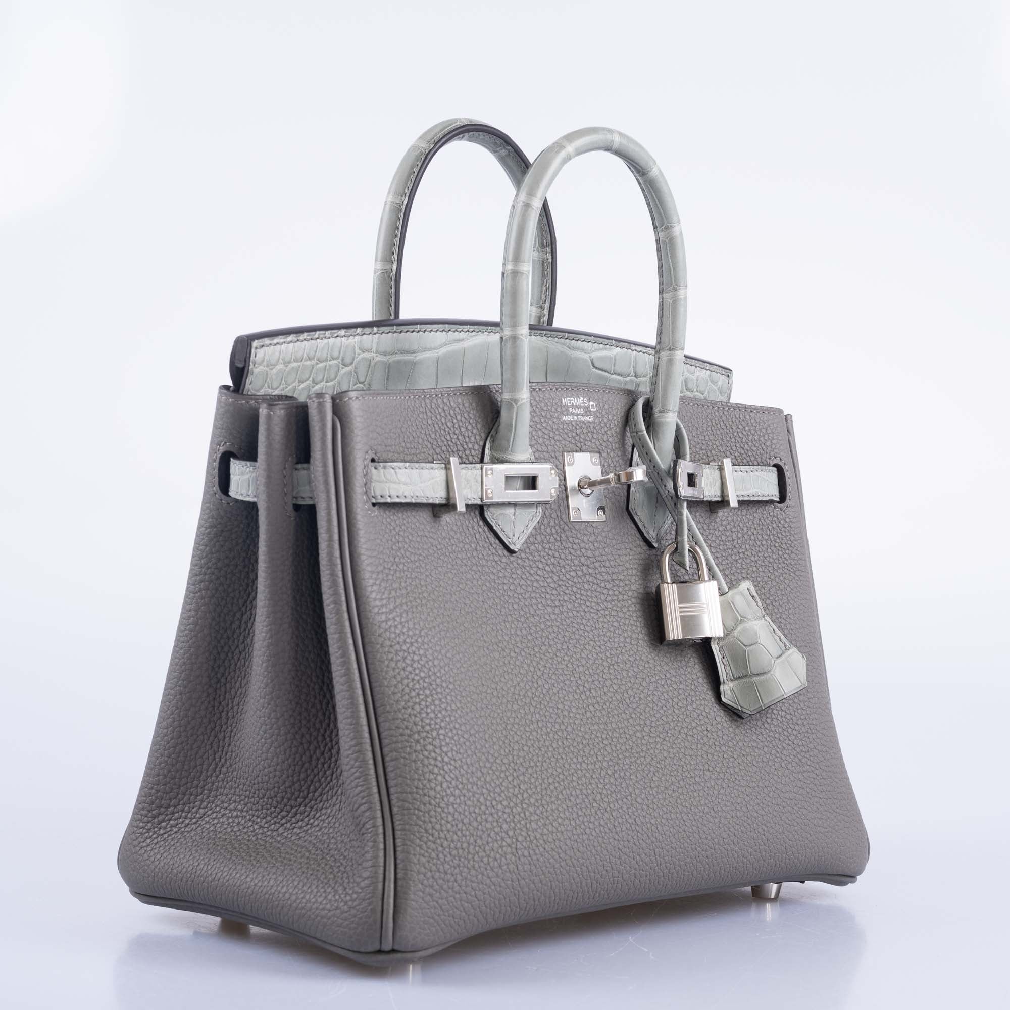 Hermès Touch Birkin 25 Gris Meyer Togo and Gris Cement Matte Alligator Palladium Hardware