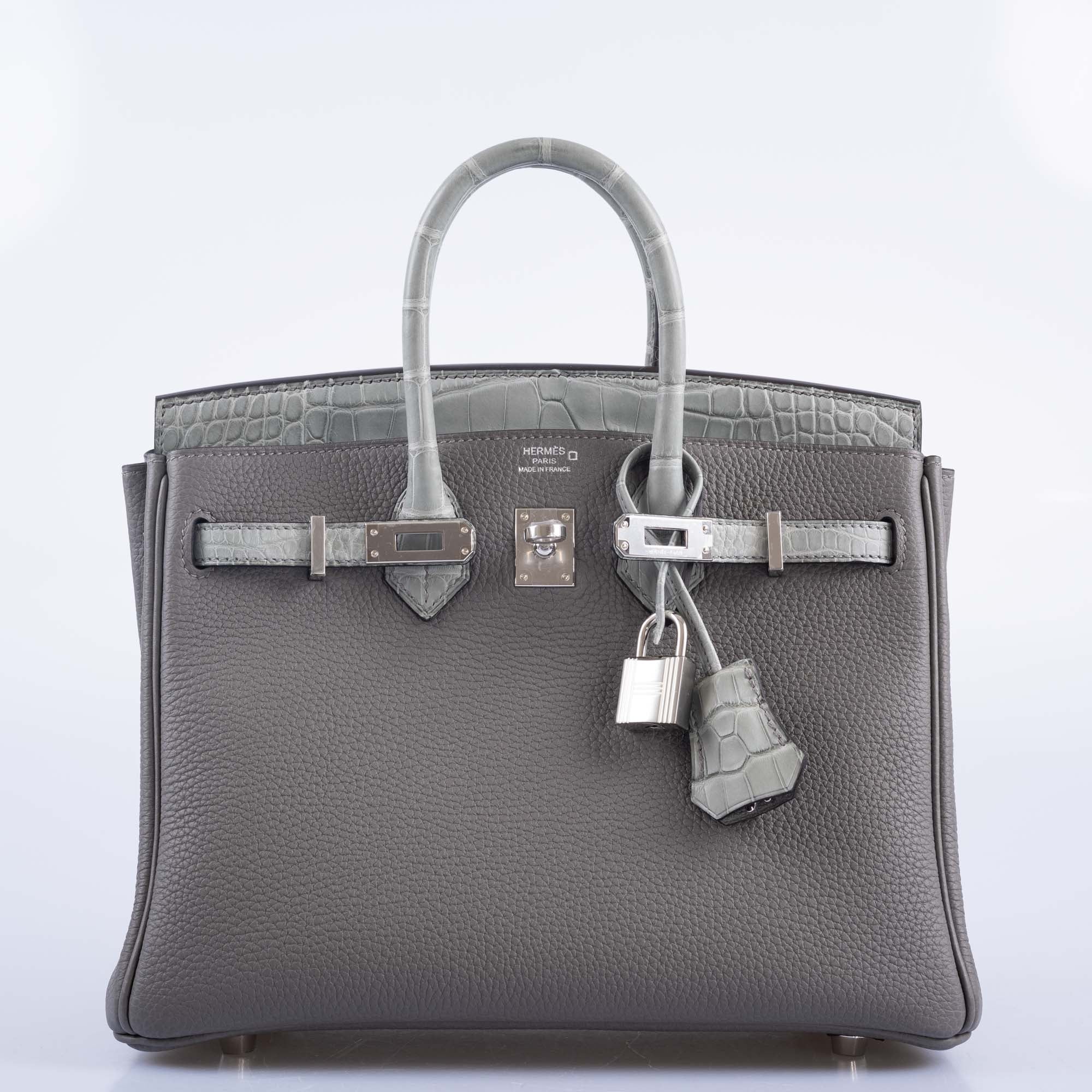 Hermès Touch Birkin 25 Gris Meyer Togo and Gris Cement Matte Alligator Palladium Hardware