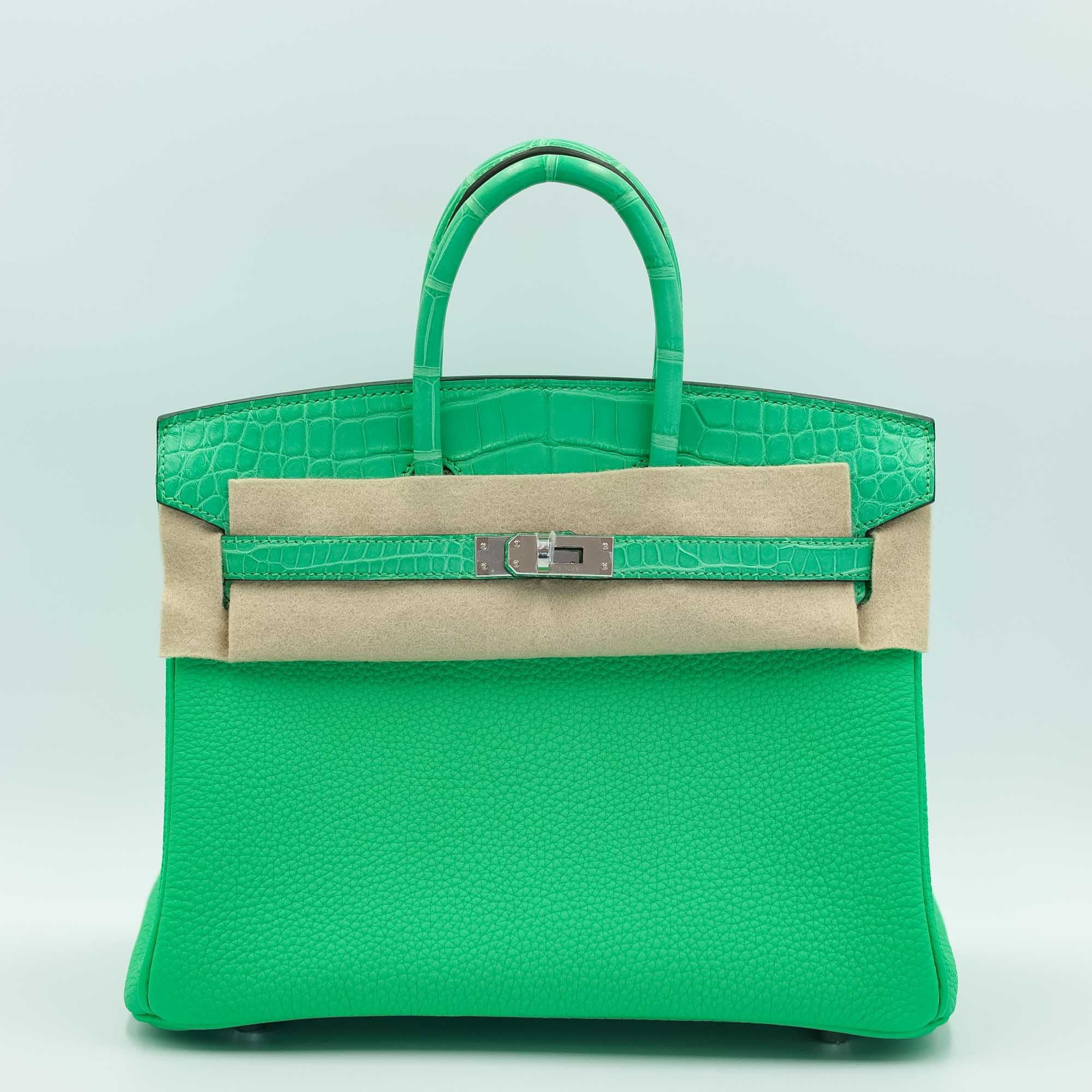 Hermès Touch Birkin 25 Vert Comics Matte Alligator and Togo Palladium Hardware