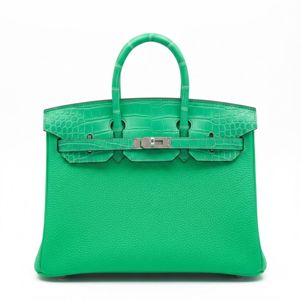 Hermès Touch Birkin 25 Vert Comics Matte Alligator and Togo Palladium Hardware
