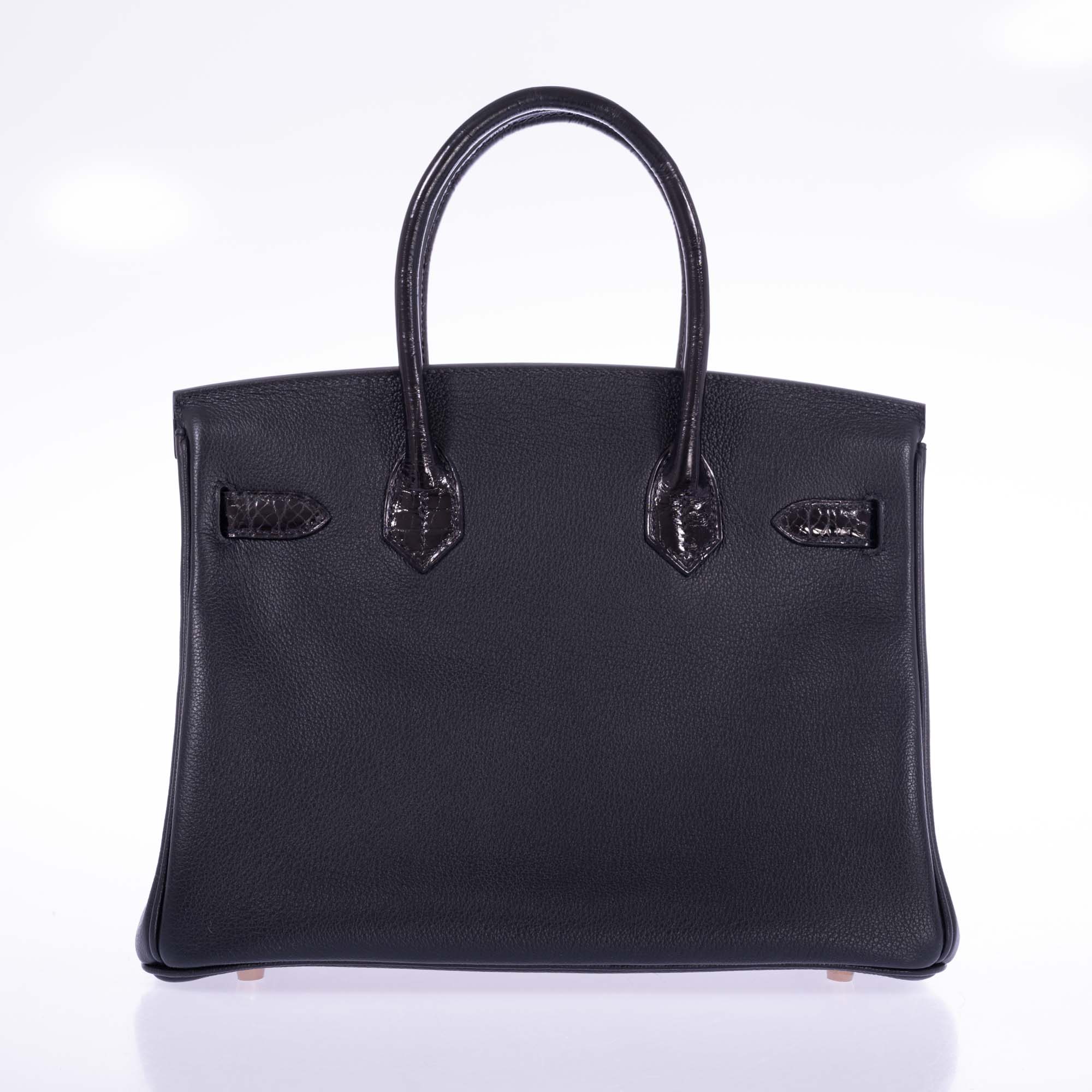 Hermès Touch Birkin 30 Black Shiny Nilo Crocodile and Togo Rose Gold Hardware