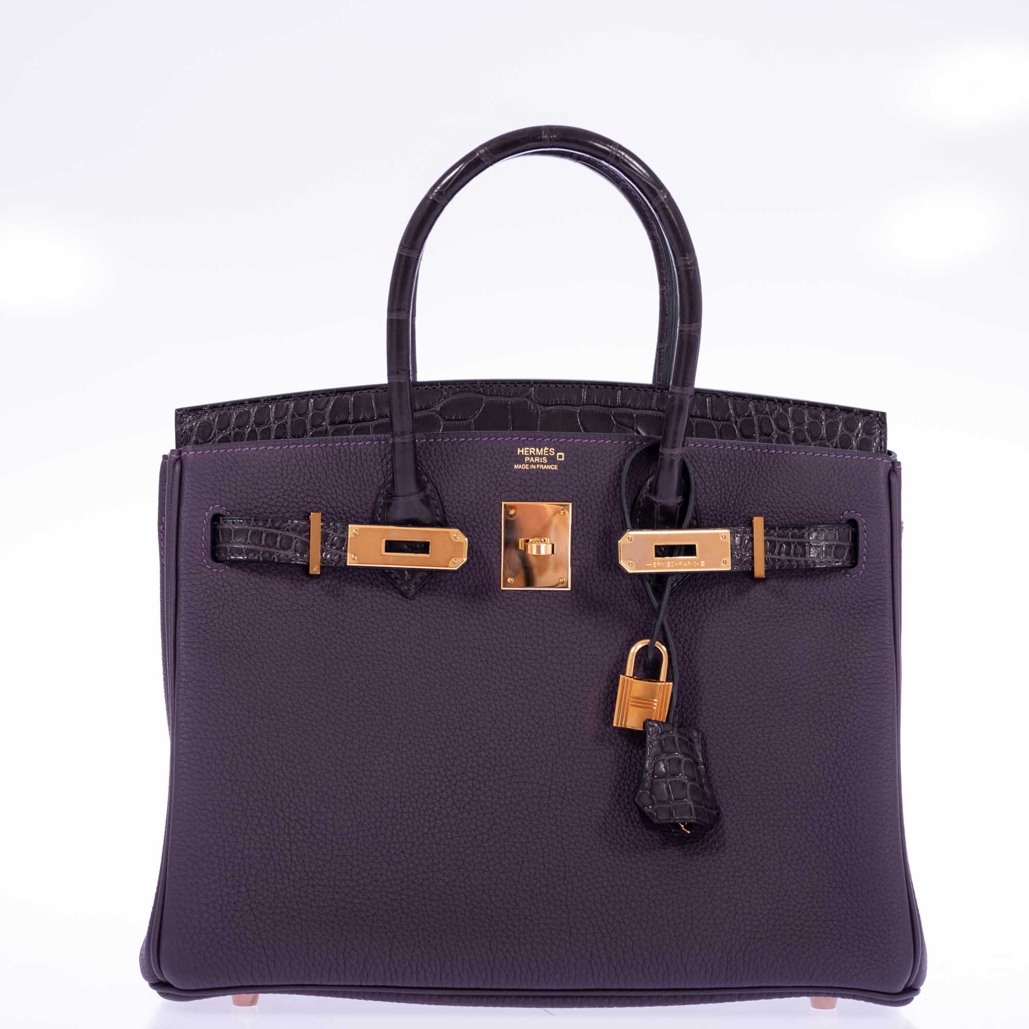 Hermès Touch Birkin 30 Prunoir Togo Raisin Matte Alligator Rose Gold Hardware