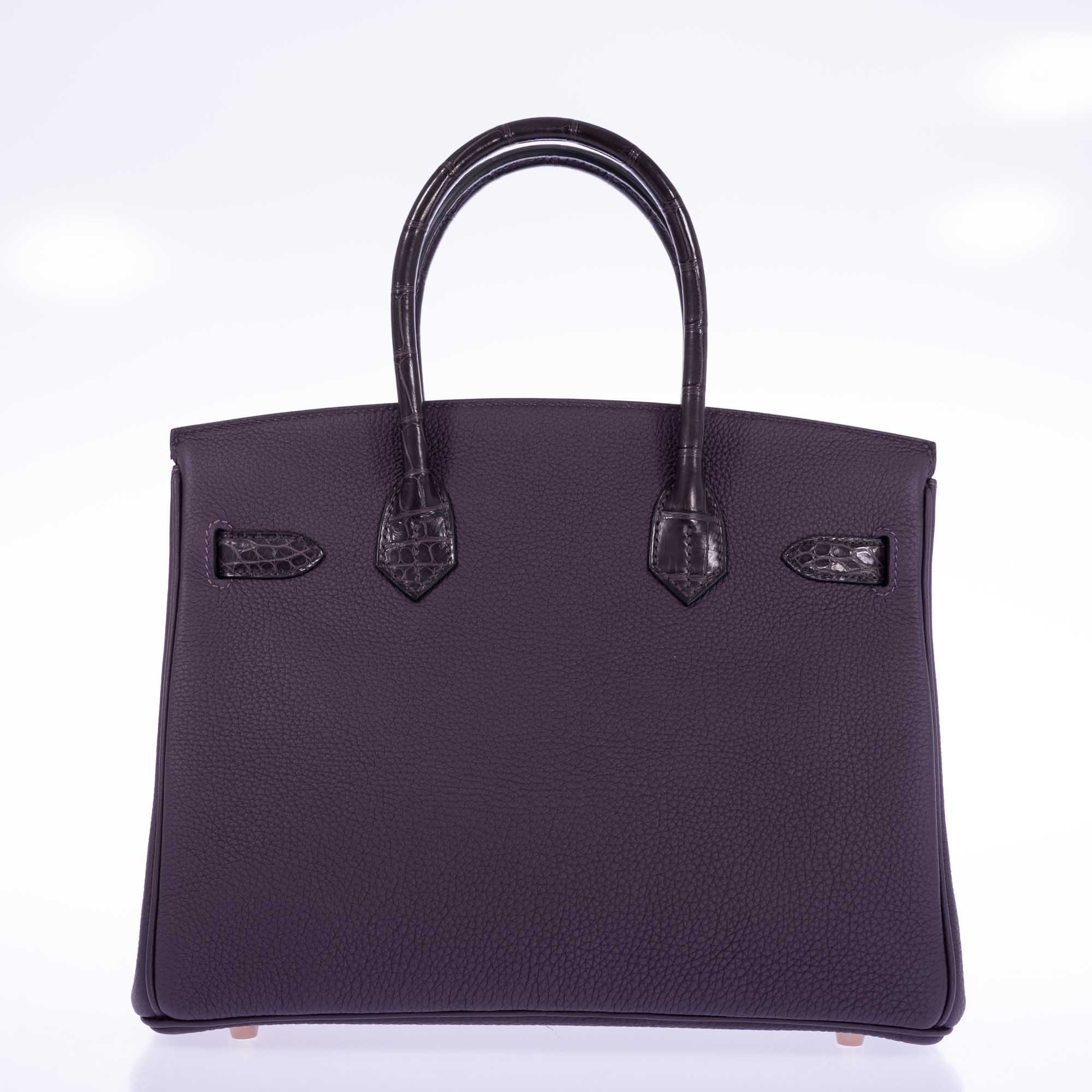 Hermès Touch Birkin 30 Prunoir Togo Raisin Matte Alligator Rose Gold Hardware