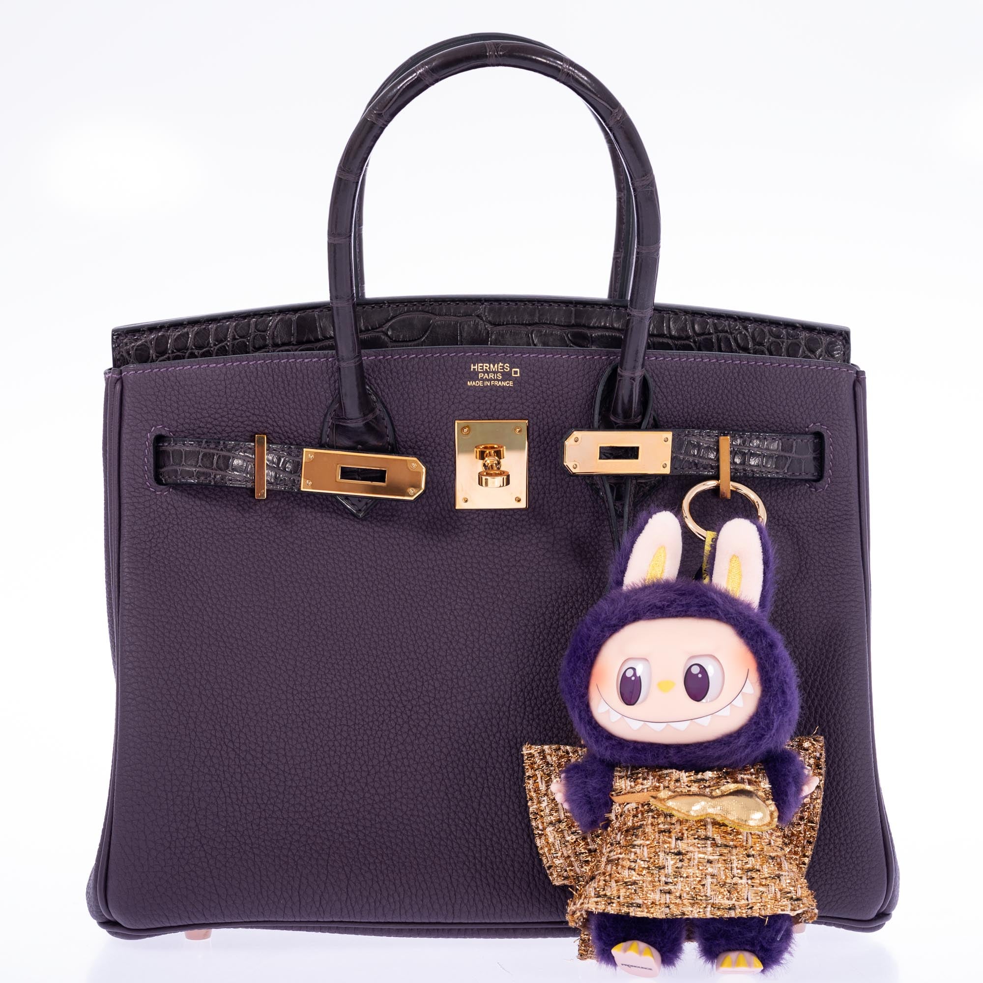 Hermès Touch Birkin 30 Prunoir Togo and Raisin Matte Alligator Rose Gold Hardware