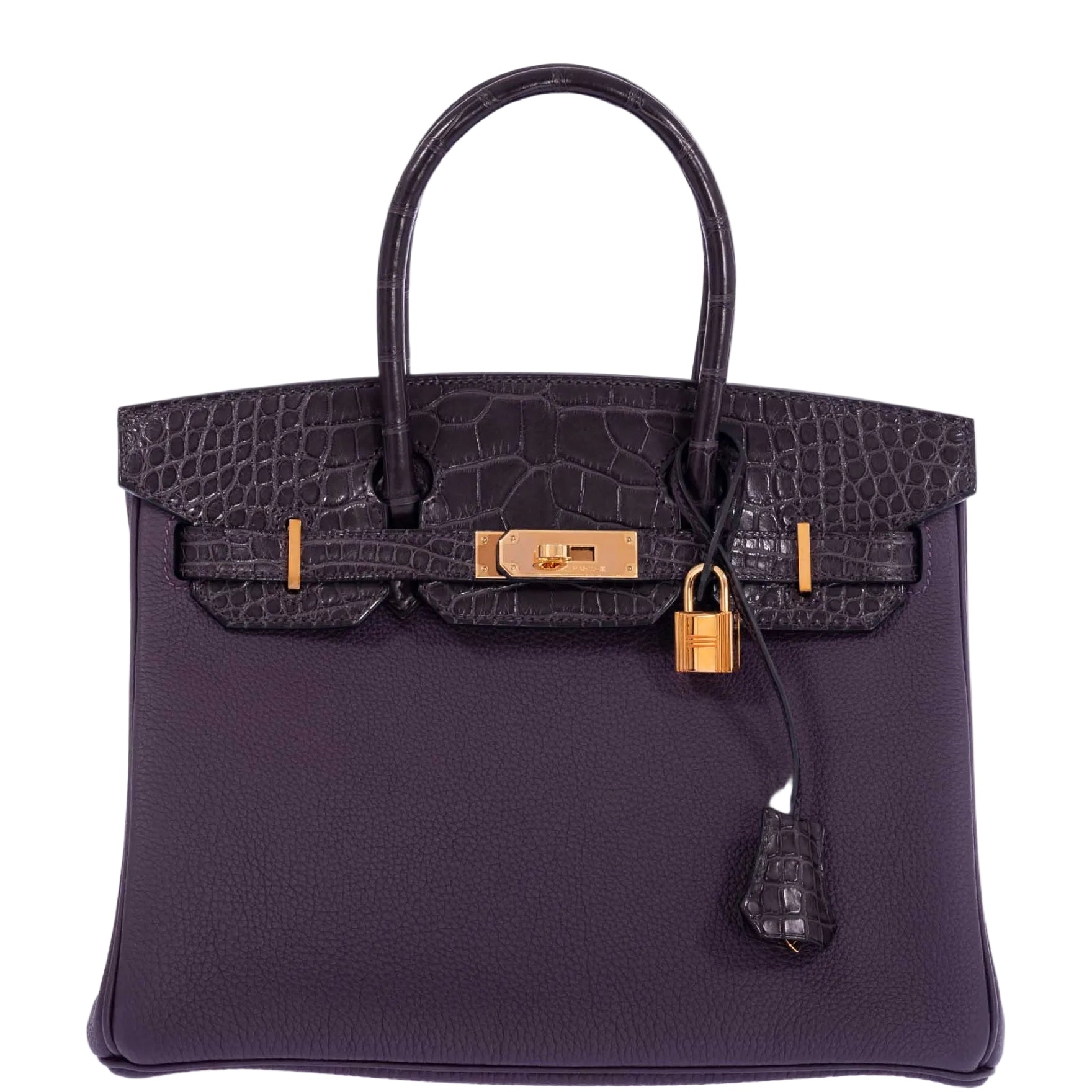 Hermès Touch Birkin 30 Prunoir Togo Raisin Matte Alligator Rose Gold Hardware