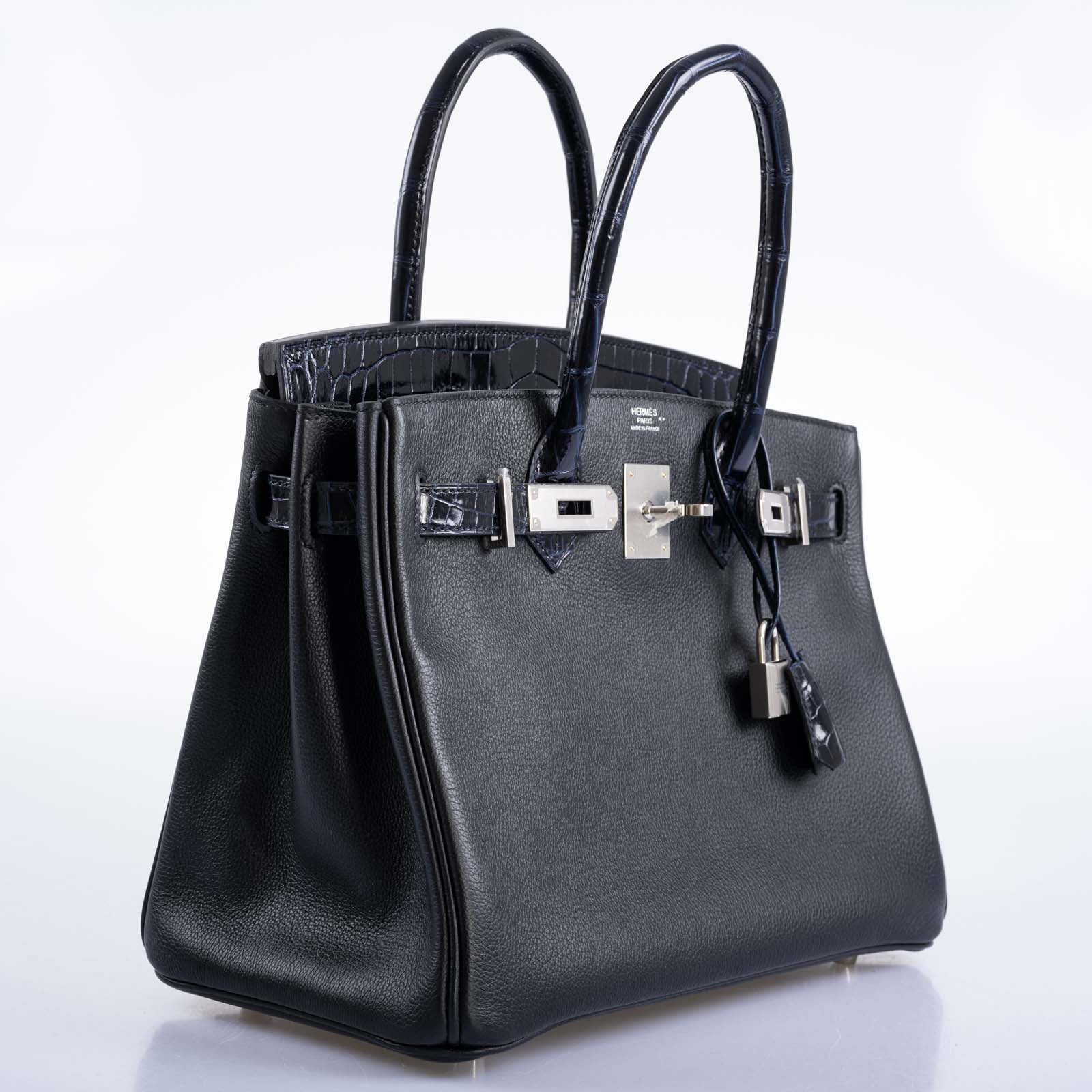 Hermès Touch Birkin 30 Shiny Bleu Marine Nilo Crocodile and Black Novillo Palladium Hardware