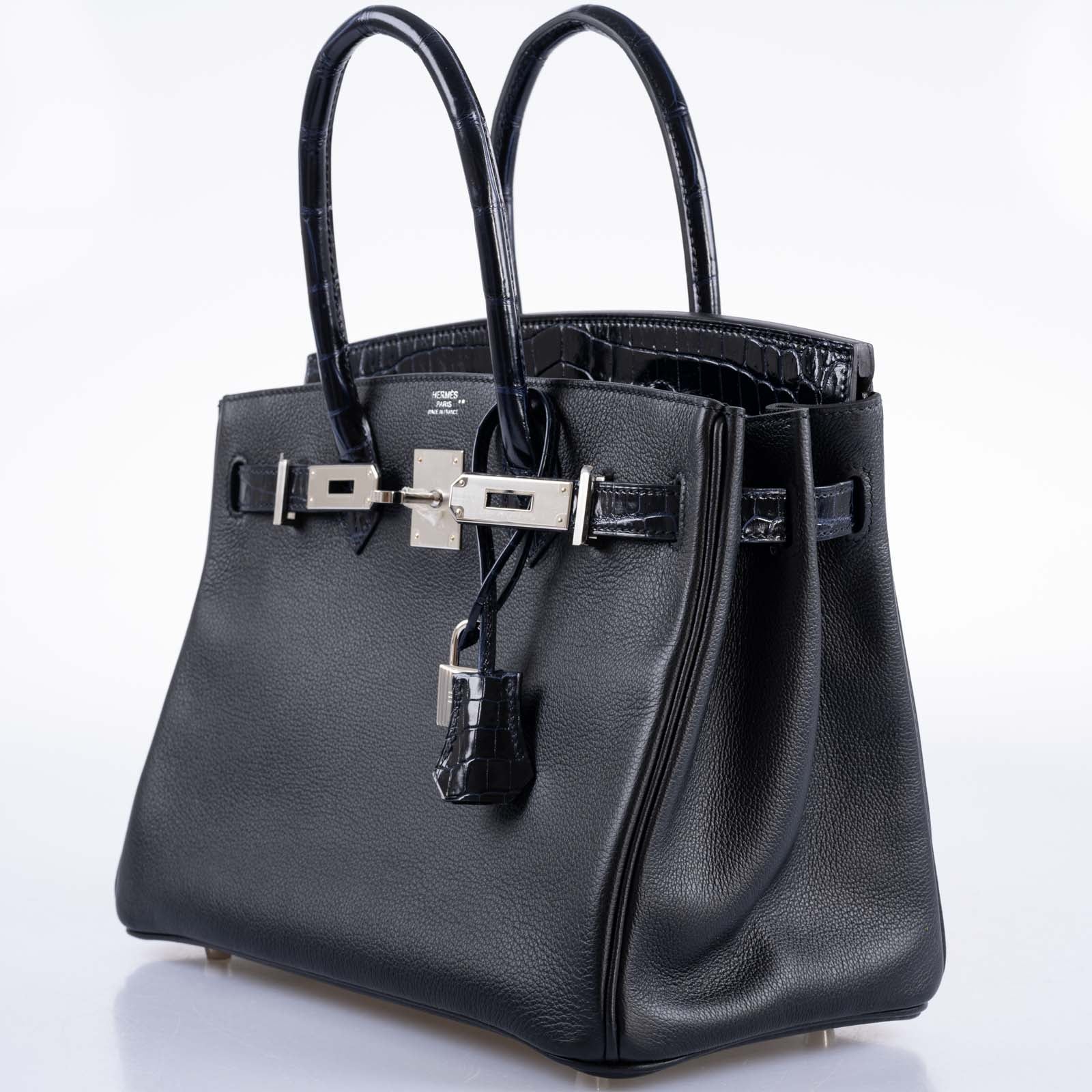 Hermès Touch Birkin 30 Shiny Bleu Marine Nilo Crocodile and Black Novillo Palladium Hardware