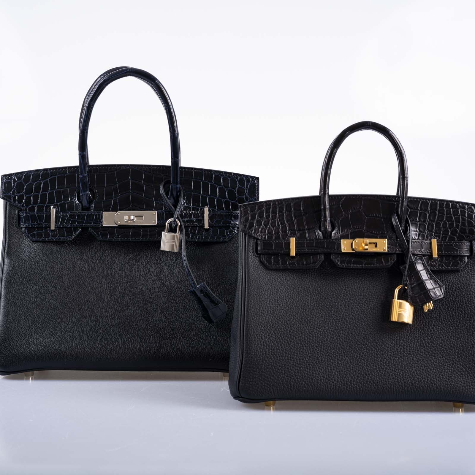 Hermès Touch Birkin 30 Shiny Bleu Marine Nilo Crocodile and Black Novillo Palladium Hardware