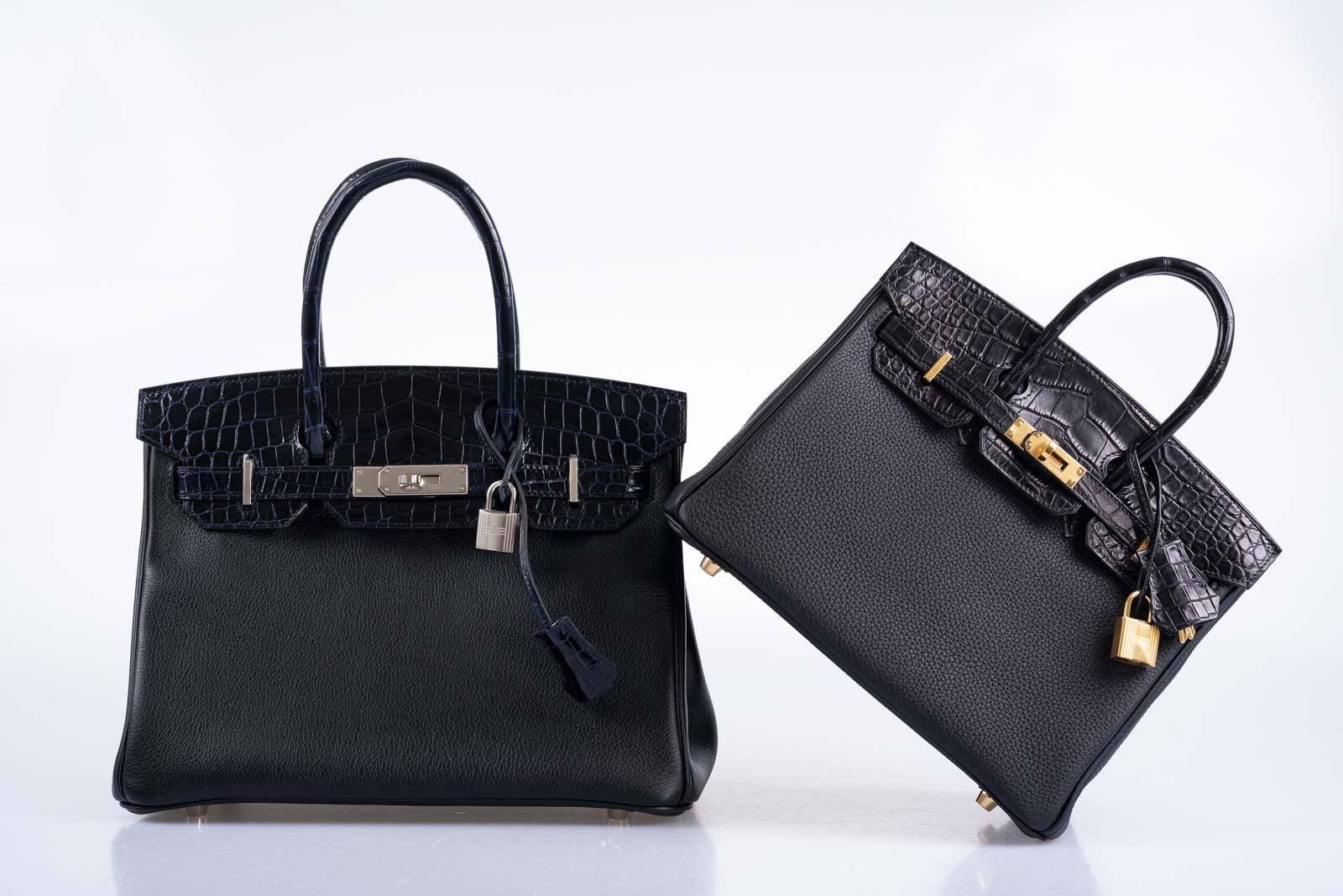 Hermès Touch Birkin 30 Shiny Bleu Marine Nilo Crocodile and Black Novillo Palladium Hardware