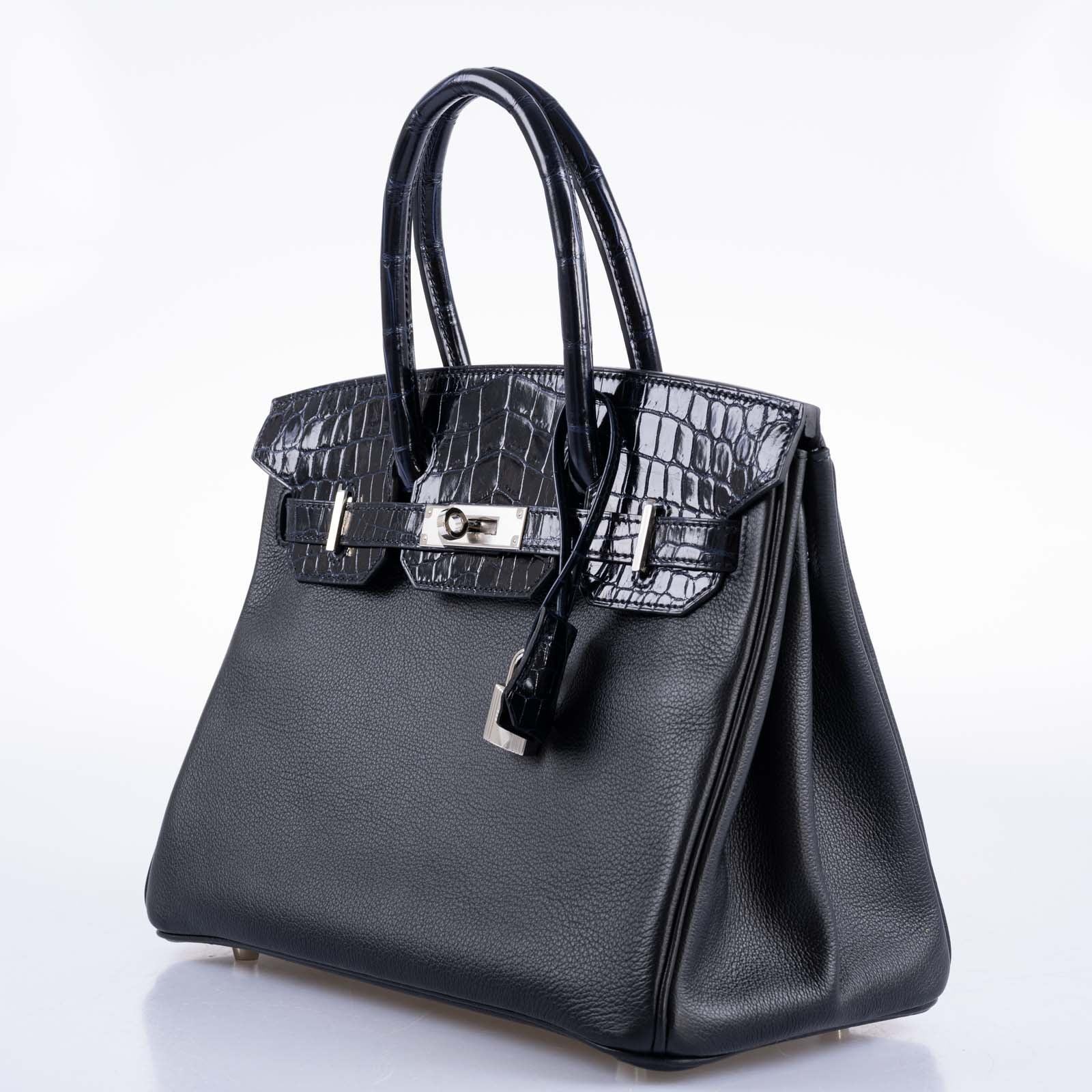 Hermès Touch Birkin 30 Shiny Bleu Marine Nilo Crocodile and Black Novillo Palladium Hardware