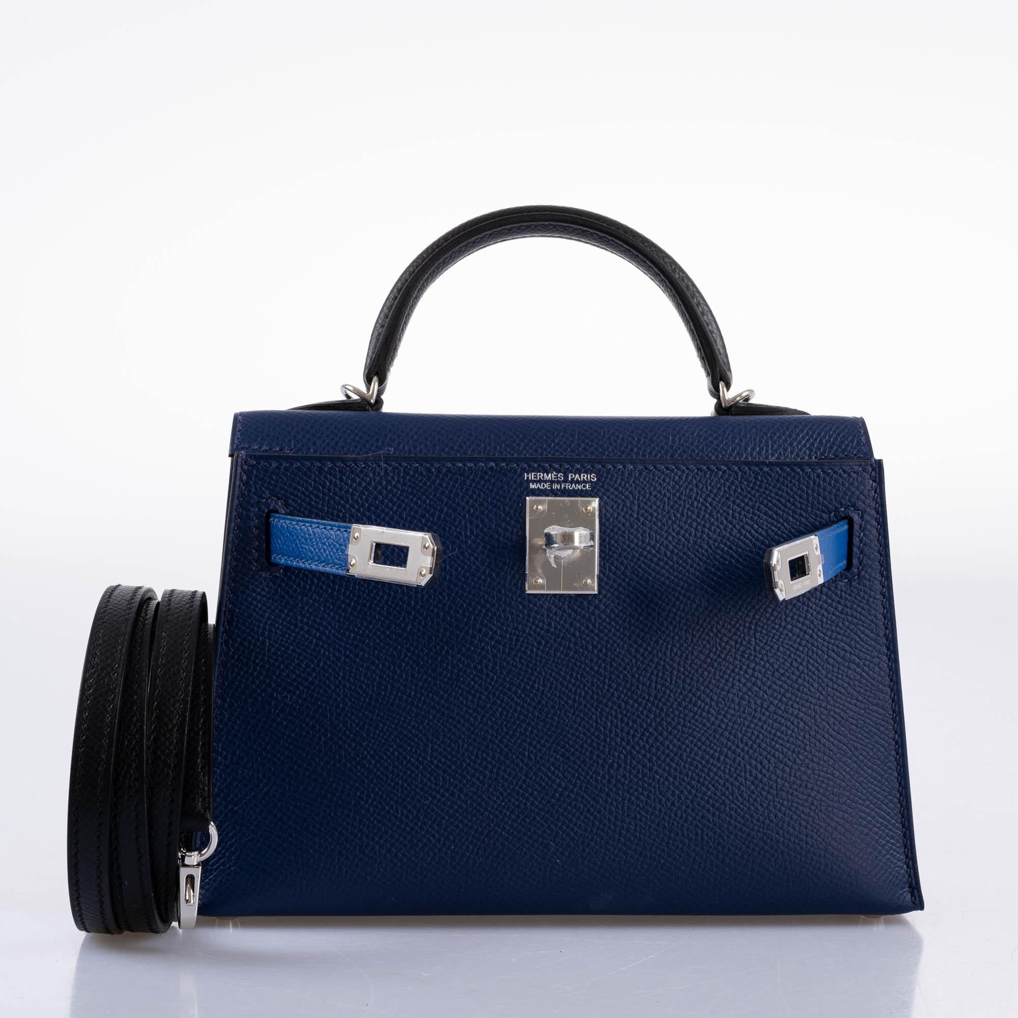 Hermès Tricolor Mini Kelly 20 Bleu Saphir, France, and Black Epsom Palladium Hardware