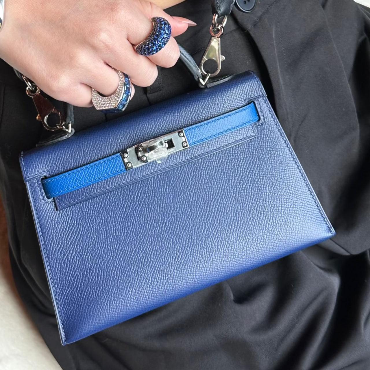 Hermès Tricolor Mini Kelly 20 Bleu Saphir, France, and Black Epsom Palladium Hardware