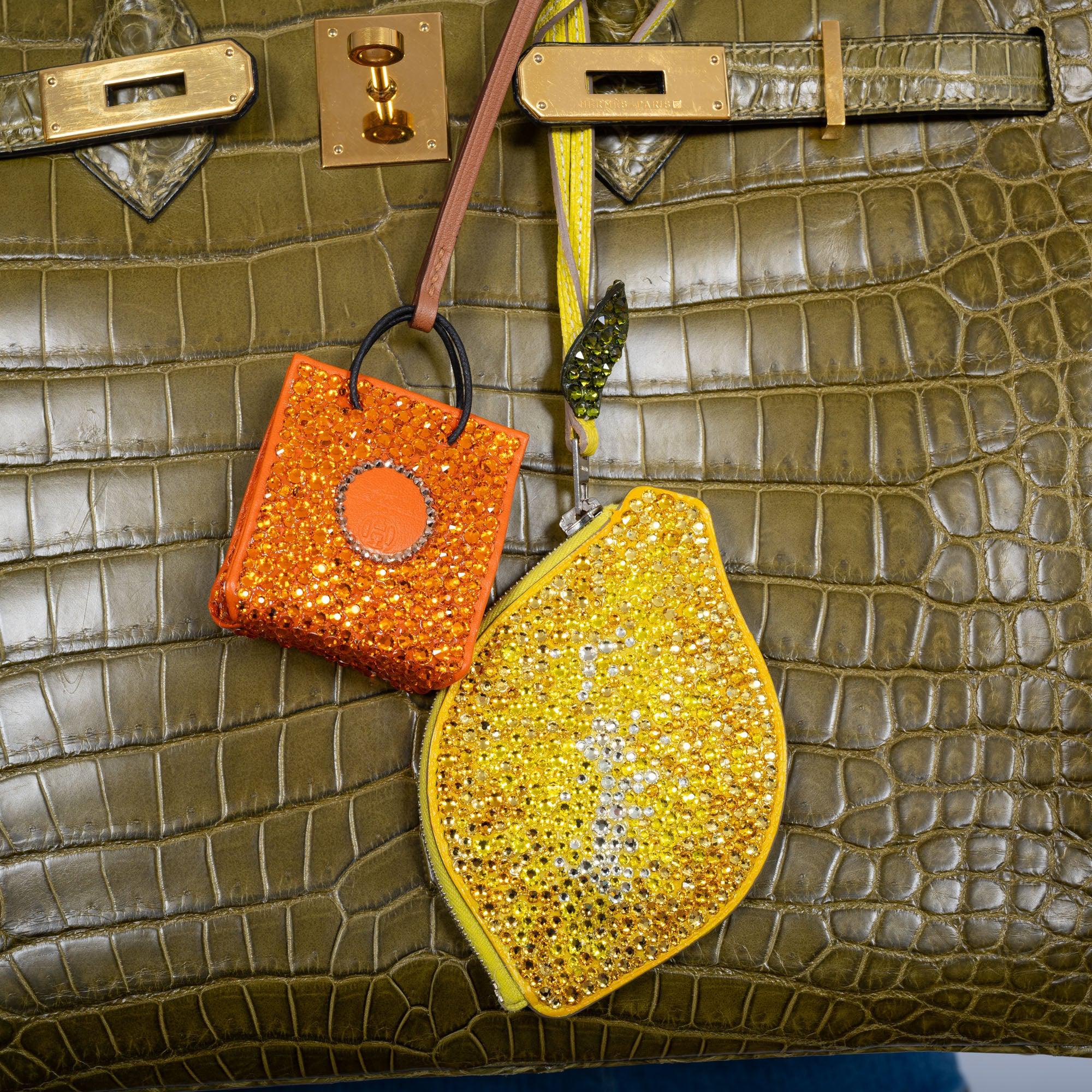 Hermès Tutti Frutti Lemon Porte-Monnaie Coin Purse JaneFinds Custom Shop Swarovski Crystal Yellow