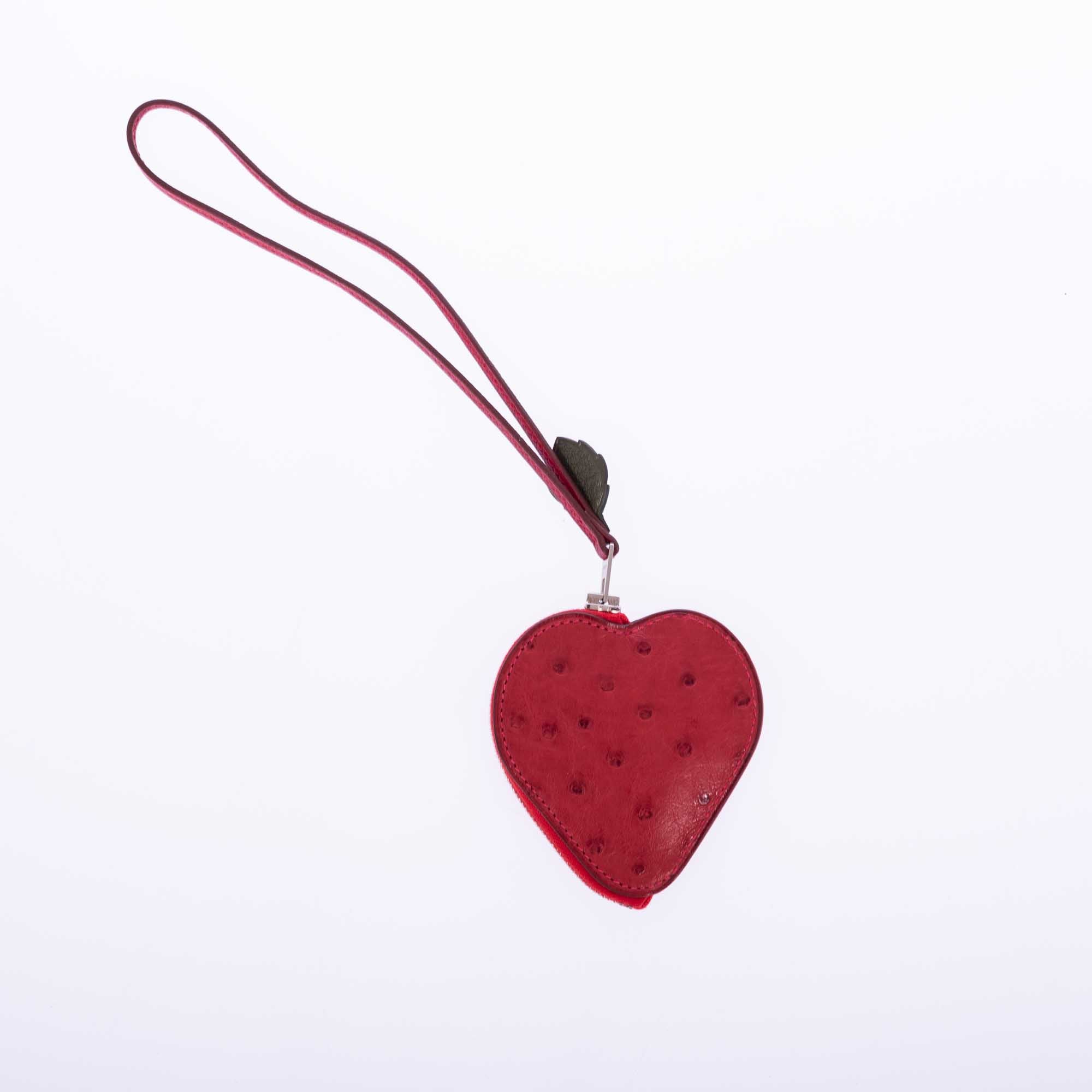 Hermès Tutti Frutti Strawberry Charm Rouge Vif Ostrich Coin Purse