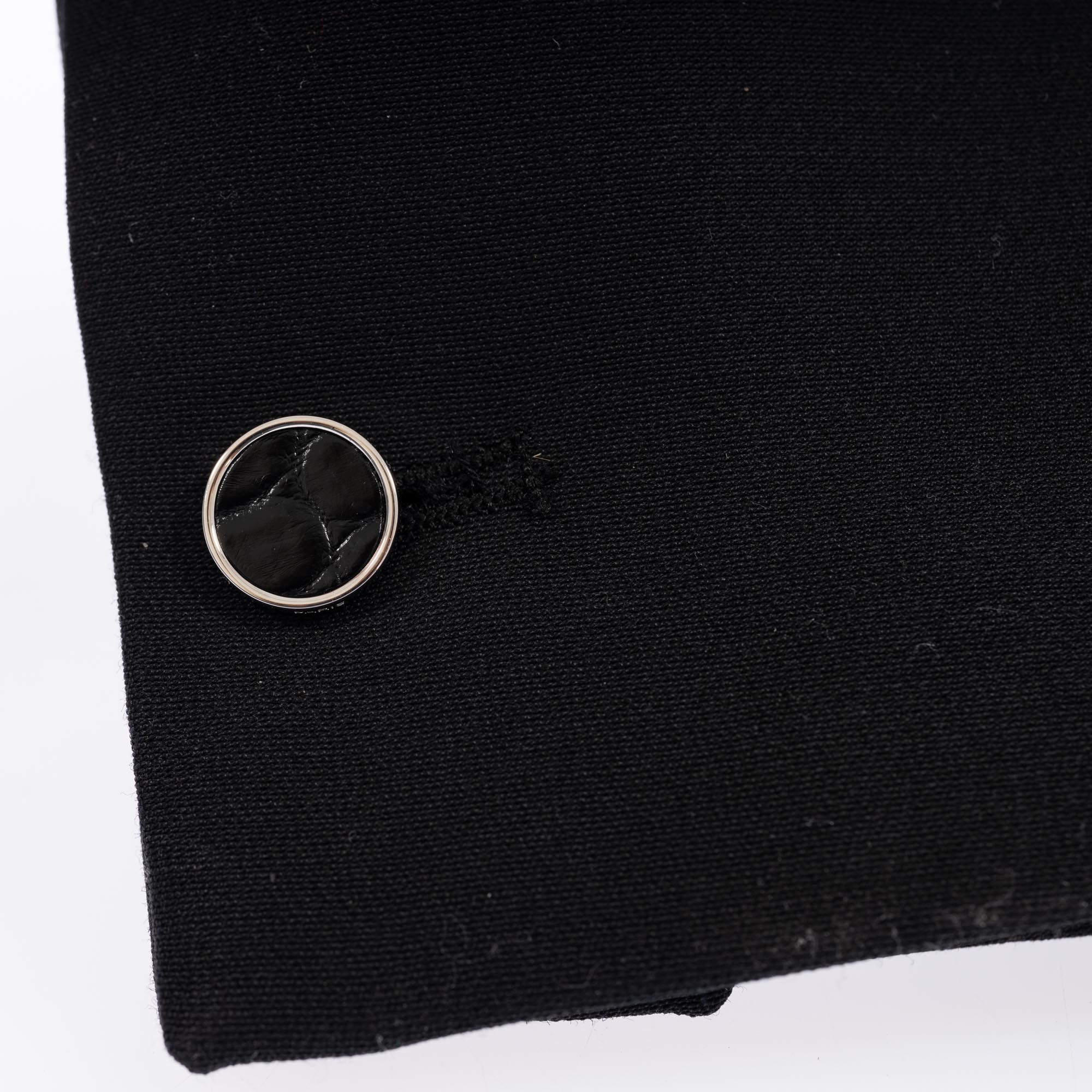 Hermès Veste Spencer Brodée Black Wool & Silk Crepe with Crocodile Detail