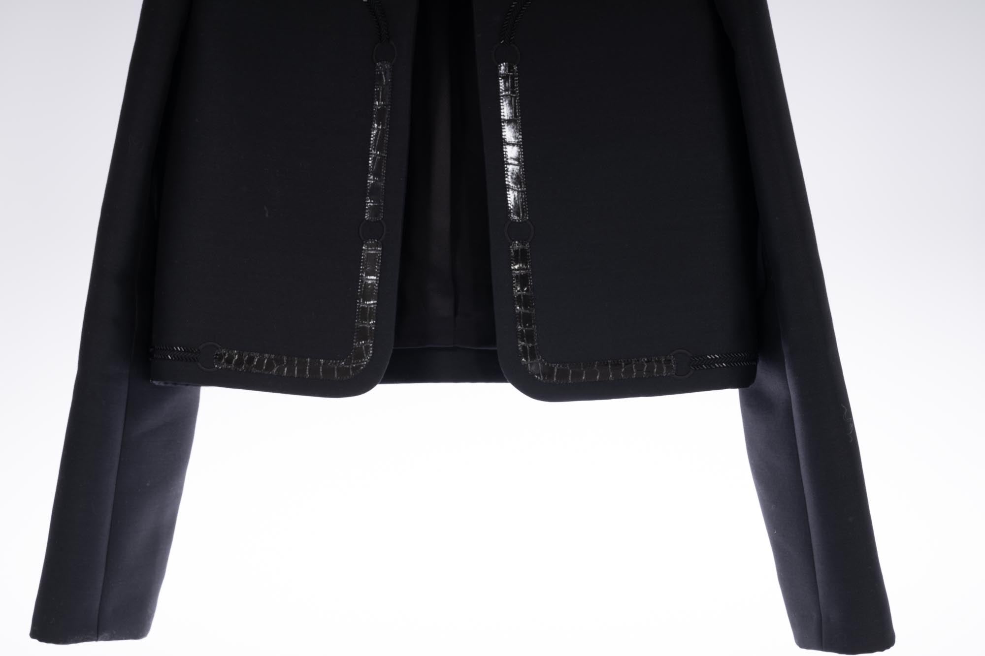 Hermès Veste Spencer Brodée Black Wool & Silk Crepe with Crocodile Detail