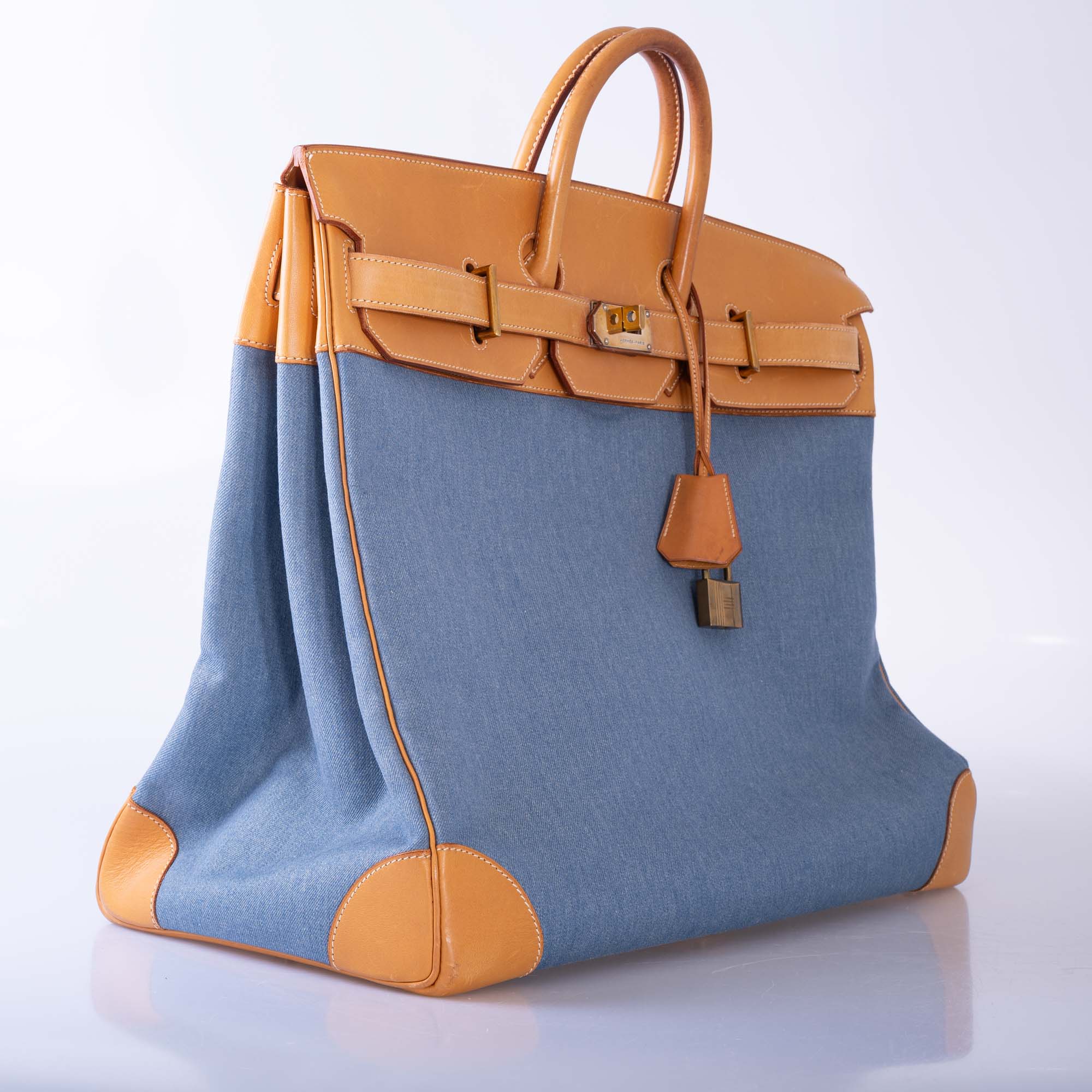 Hermès Vintage HAC Birkin 50 Denim and Naturelle Vache Liégée Gold Hardware