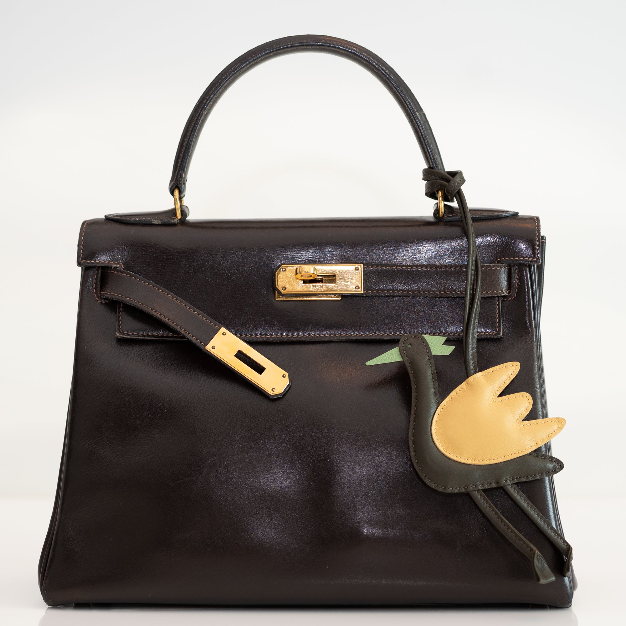 Hermès Vintage Kelly 28 Retourné Marron Foncé Box Calf Gold Hardware