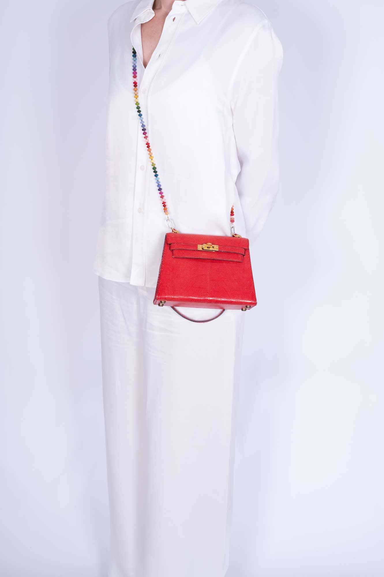 Hermès Vintage Mini Shoulder Kelly 20 Rouge Vif Lizard Gold Hardware