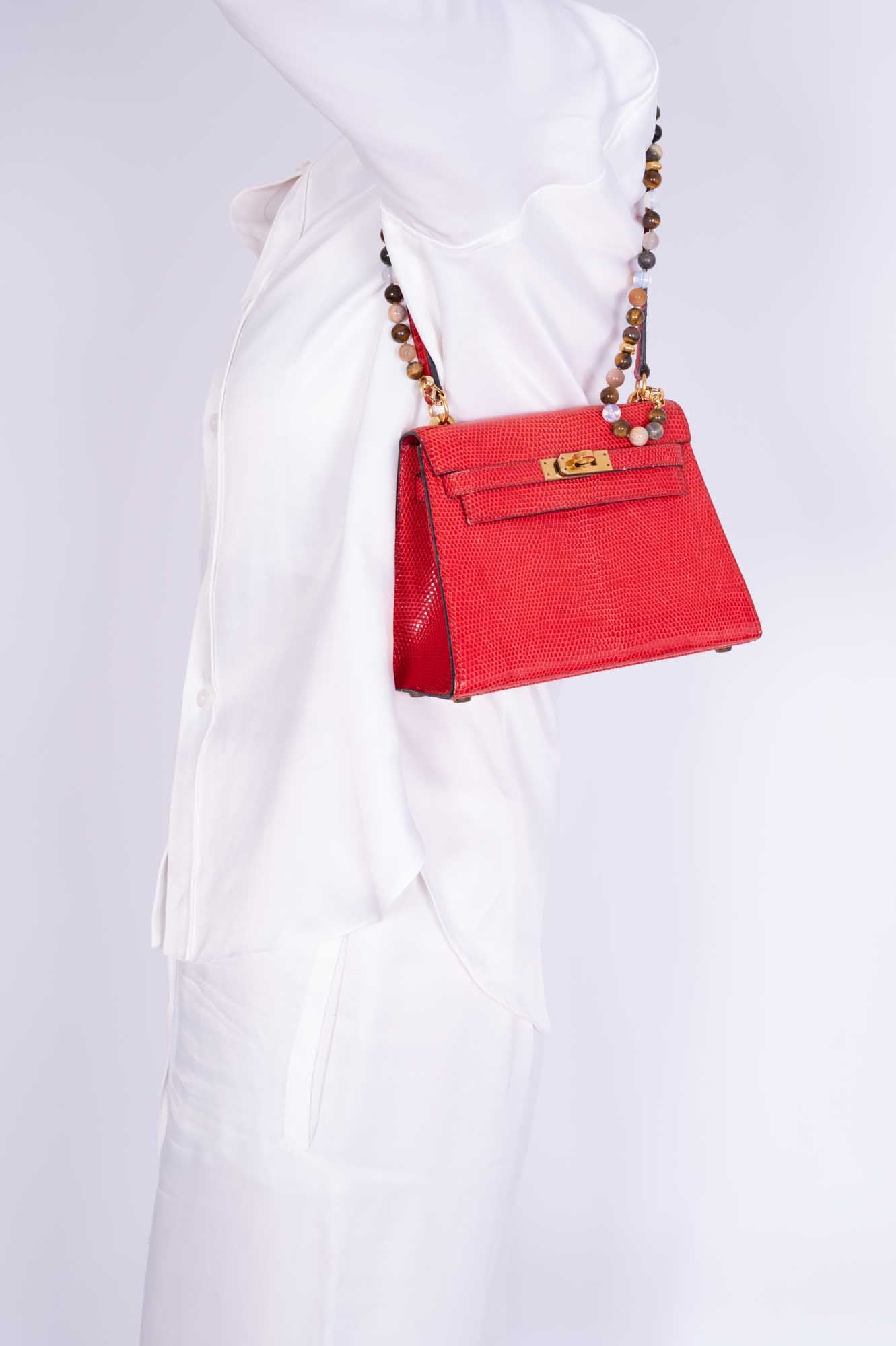 Hermès Vintage Mini Shoulder Kelly 20 Rouge Vif Lizard Gold Hardware