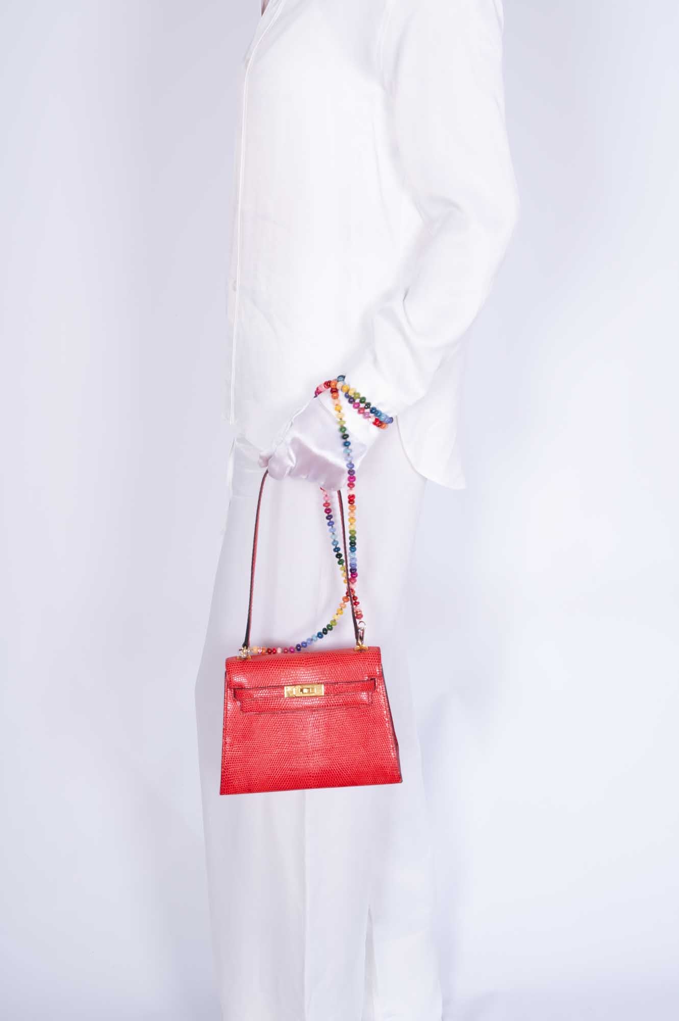 Hermès Vintage Mini Shoulder Kelly 20 Rouge Vif Lizard Gold Hardware