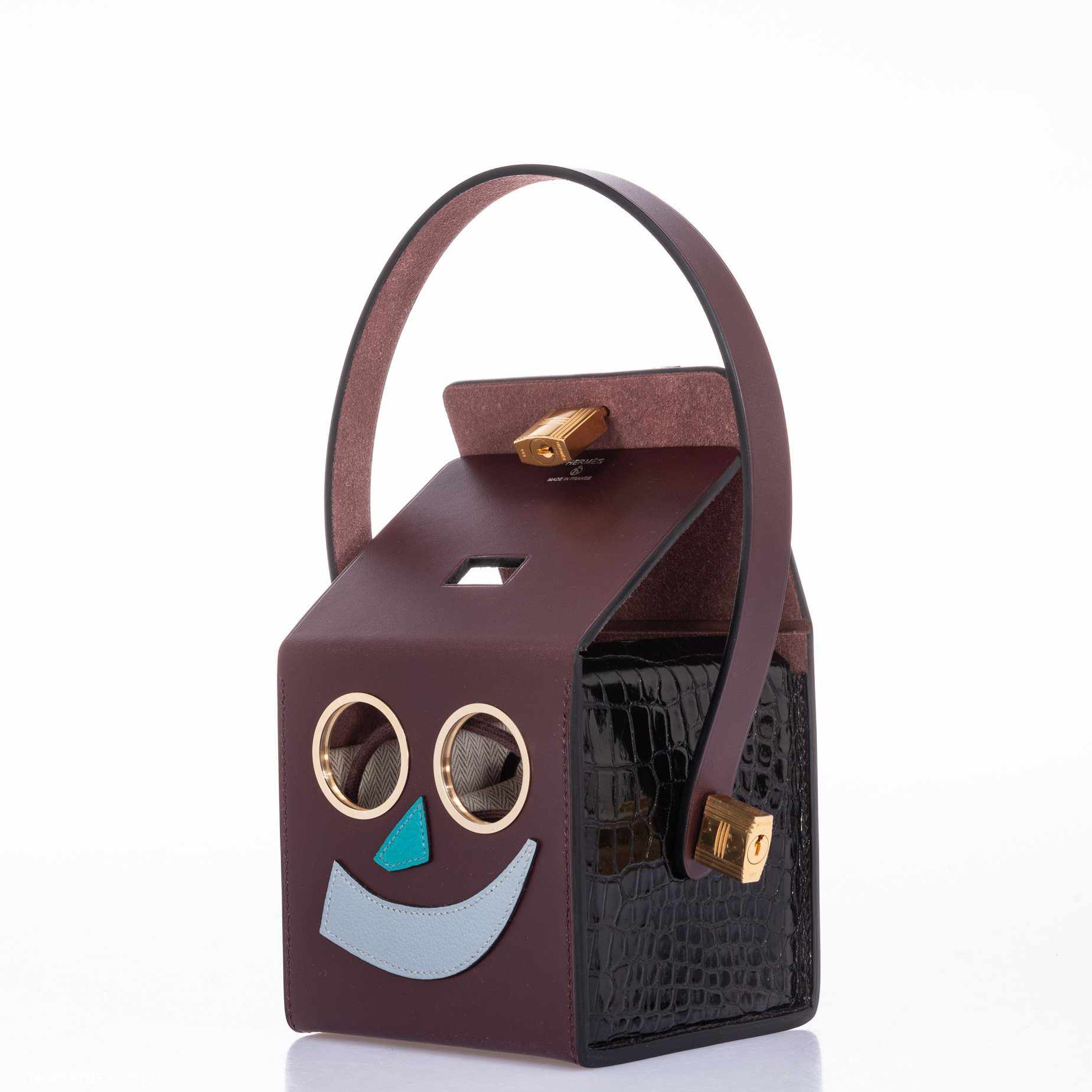 Hermès petit h Robot Buddy Bag Multicolor Vache Hunter and Porosus Crocodile Gold Hardware