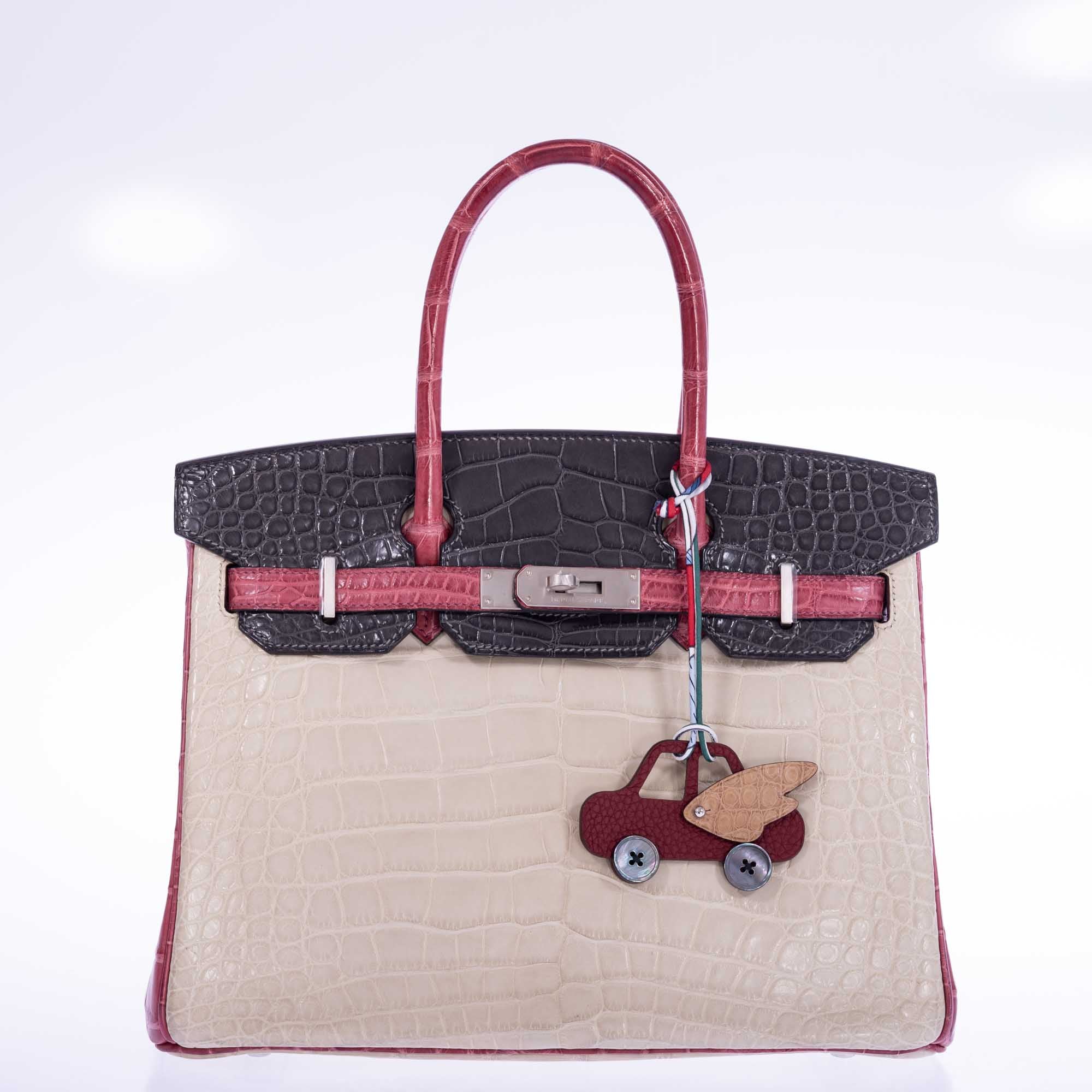 Hermès petit h Winged Car Charm Rouge H and Chai Alligator Mother of Pearl Buttons