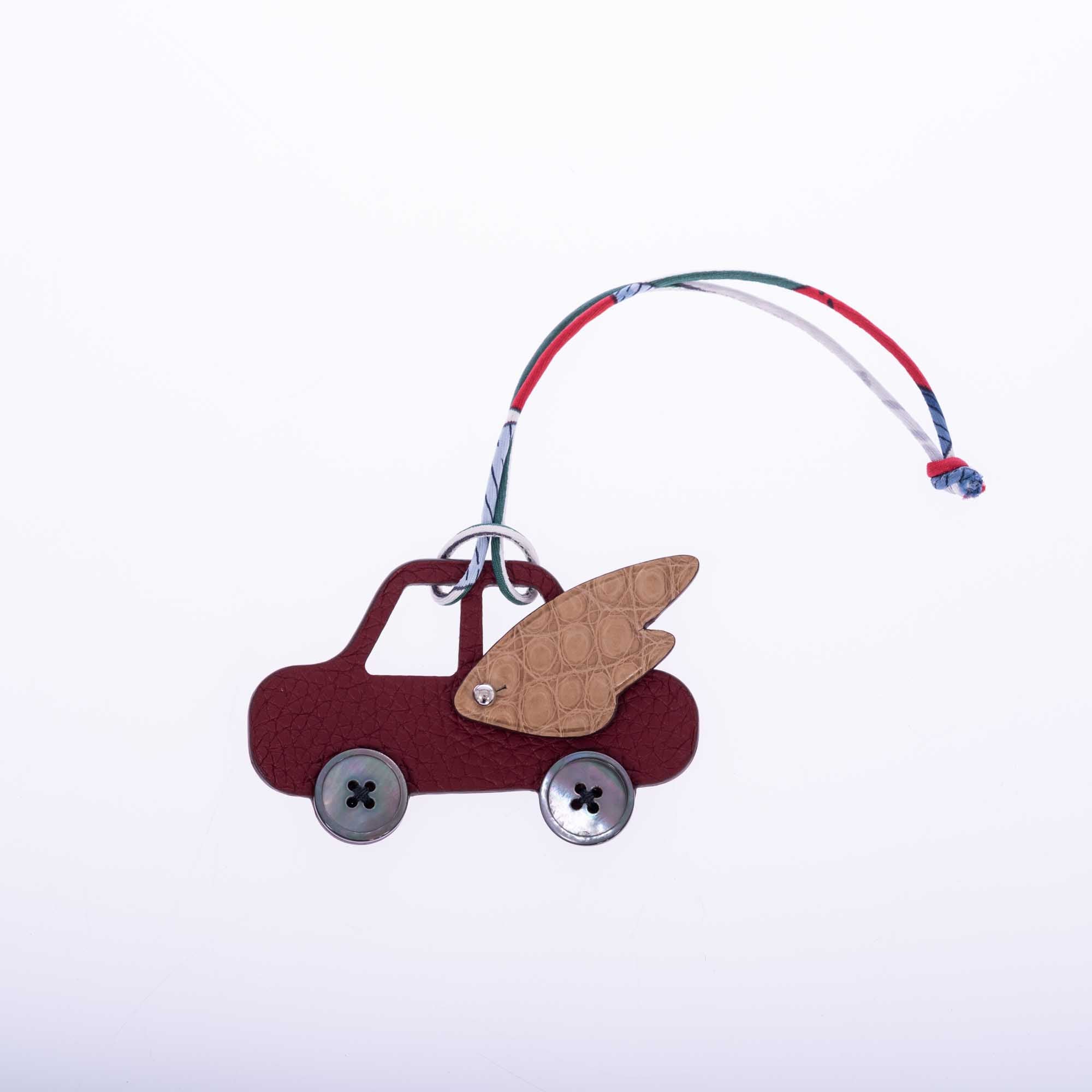 Hermès petit h Winged Car Charm Rouge H and Chai Alligator Mother of Pearl Buttons