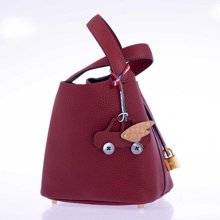 Hermès petit h Winged Car Charm Rouge H and Chai Alligator Mother of Pearl Buttons